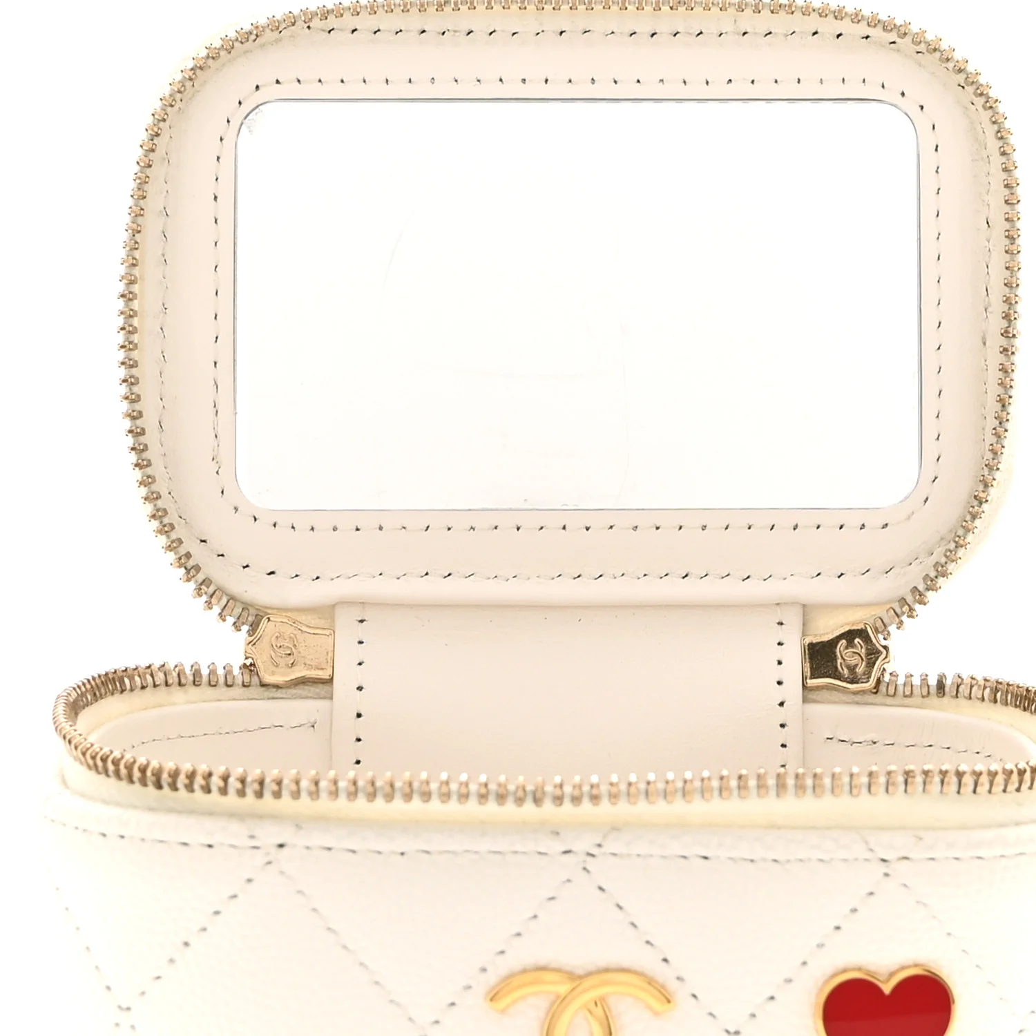 Caviar Quilted Enamel Coco Casino Mini Vanity Case With Chain White - Image 6