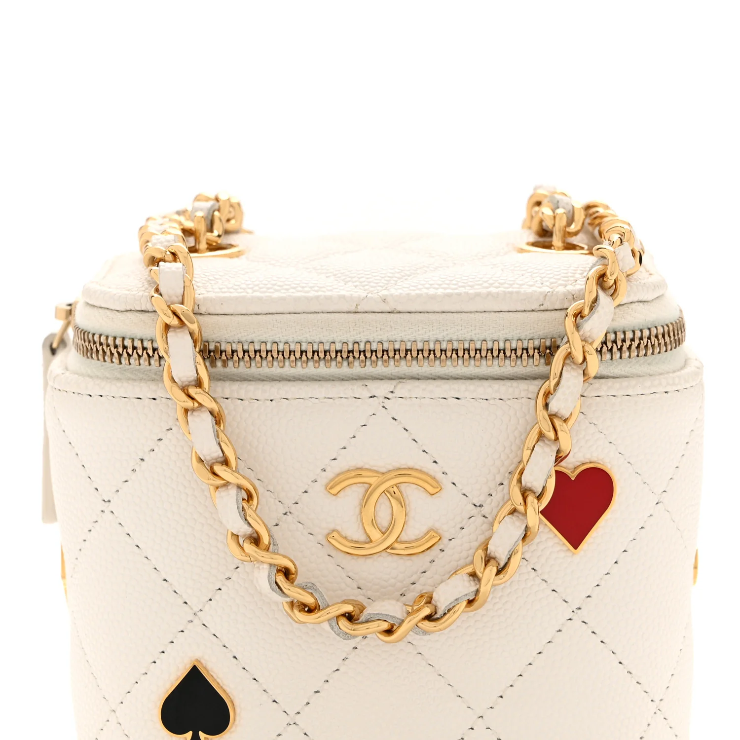 Caviar Quilted Enamel Coco Casino Mini Vanity Case With Chain White - Image 9