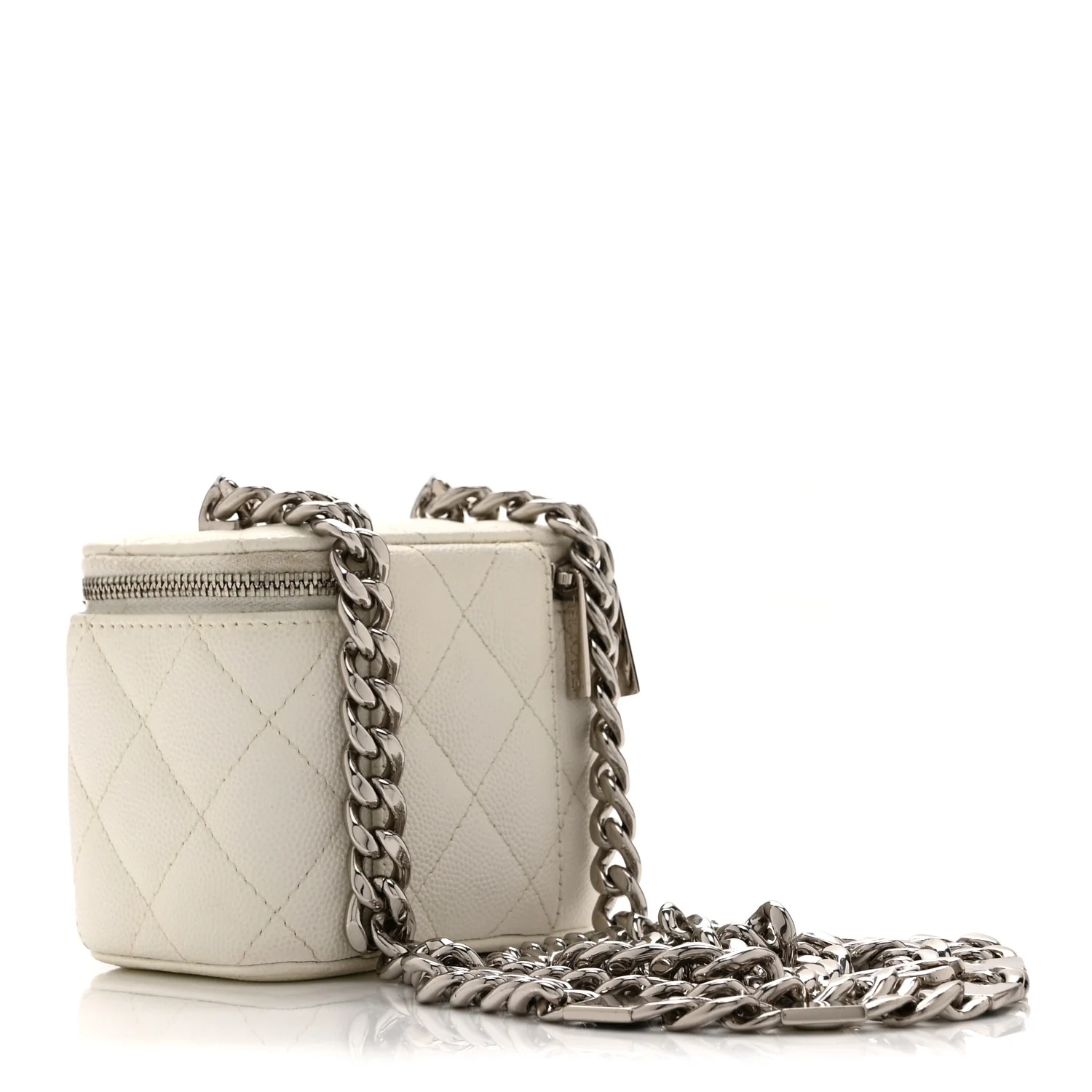 Caviar Quilted Enamel Coco Mini Vanity Case With Chain White - Image 4