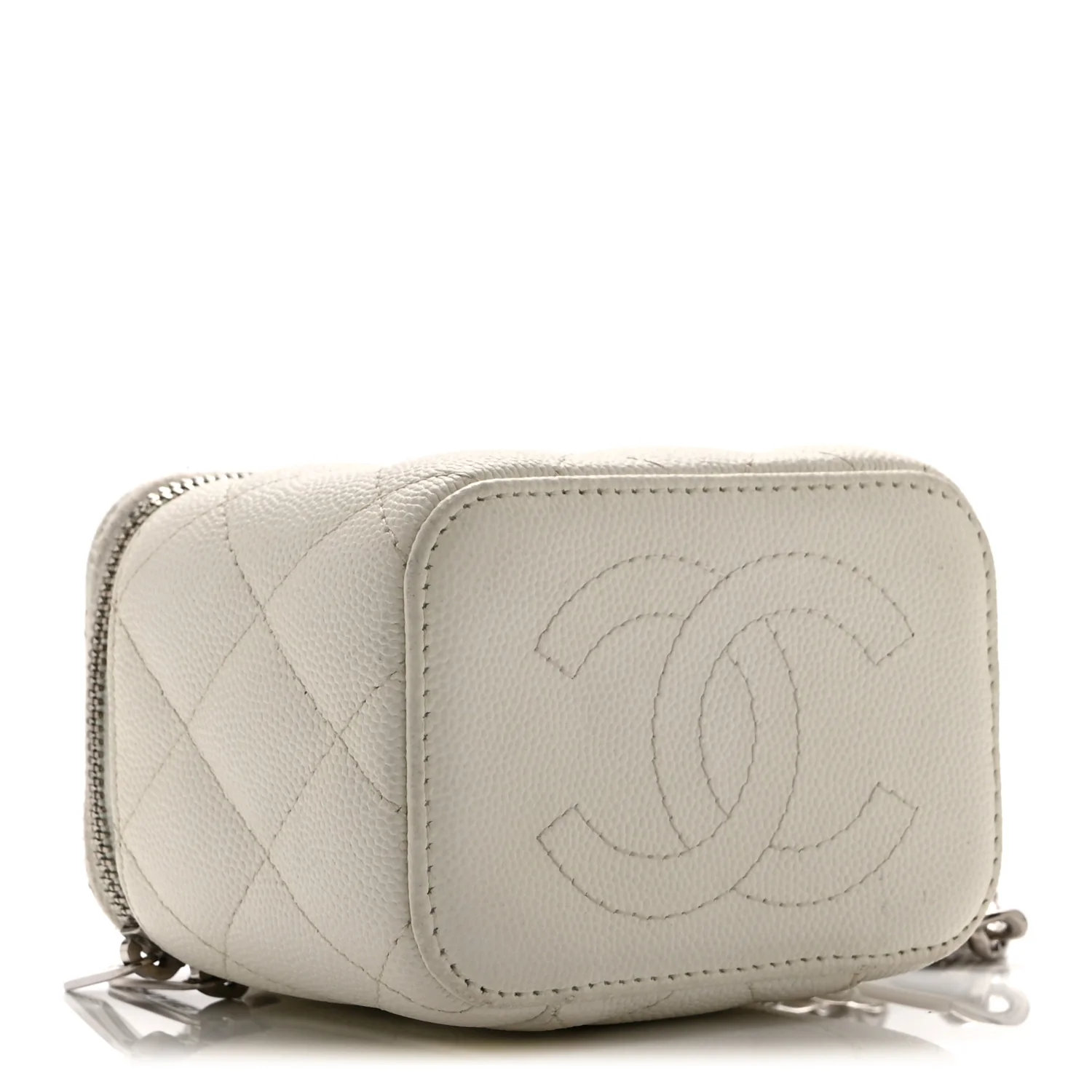 Caviar Quilted Enamel Coco Mini Vanity Case With Chain White - Image 5