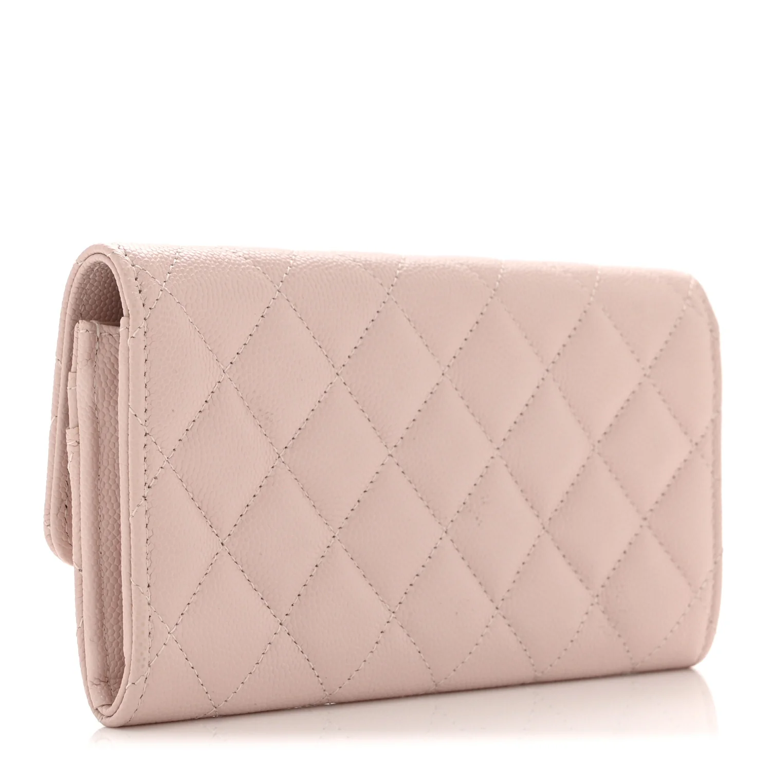 Caviar Quilted Enamel Crystal CC Flap Wallet Light Pink - Image 3