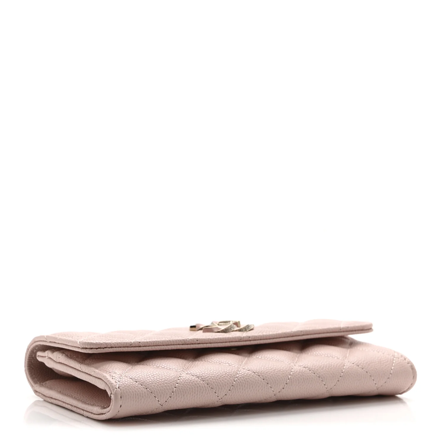 Caviar Quilted Enamel Crystal CC Flap Wallet Light Pink - Image 4