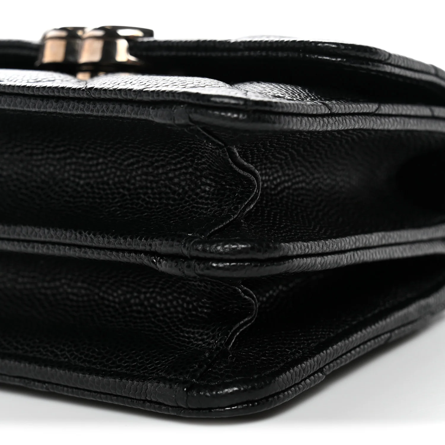 Caviar Quilted Enamel Top Handle Flap Clutch With Chain Black - Image 11