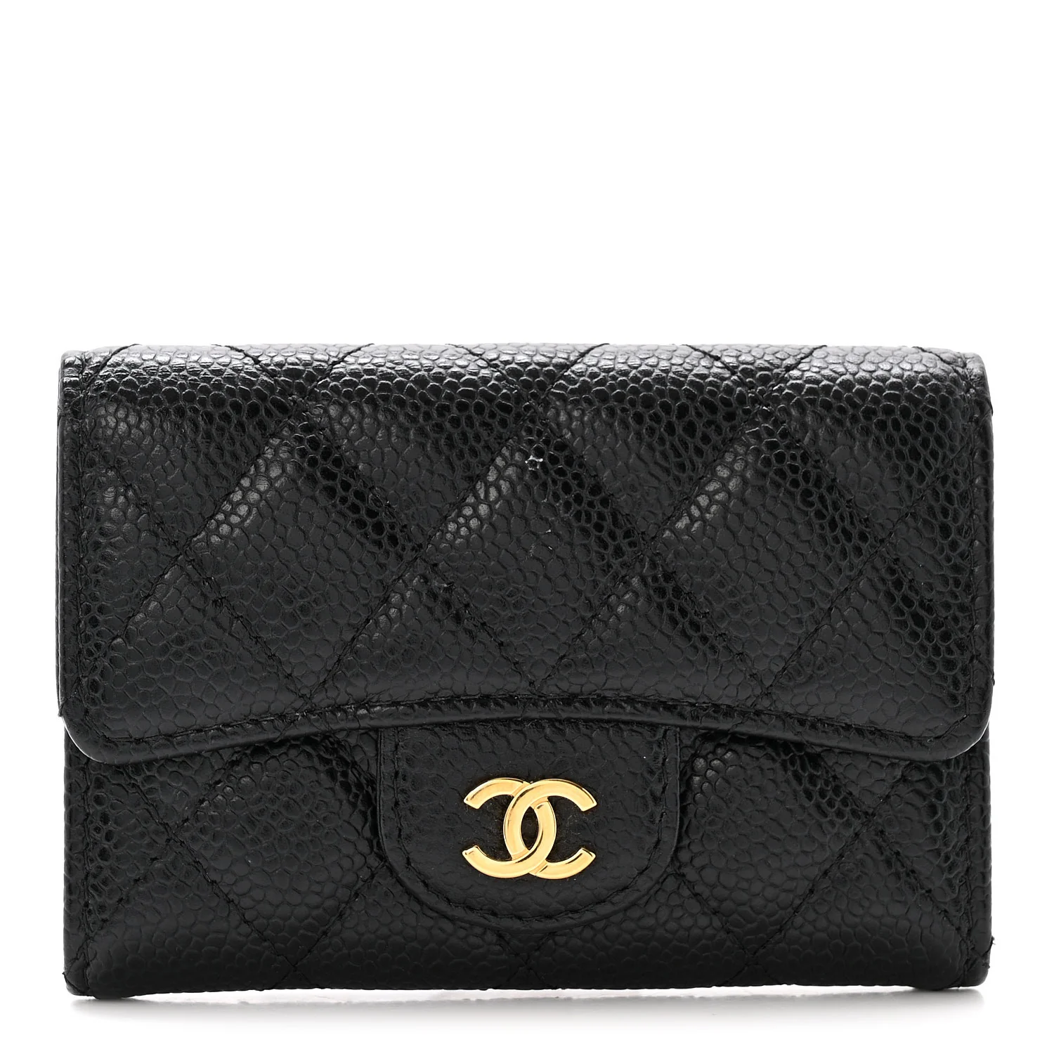 Caviar Quilted Flap Card Holder Black