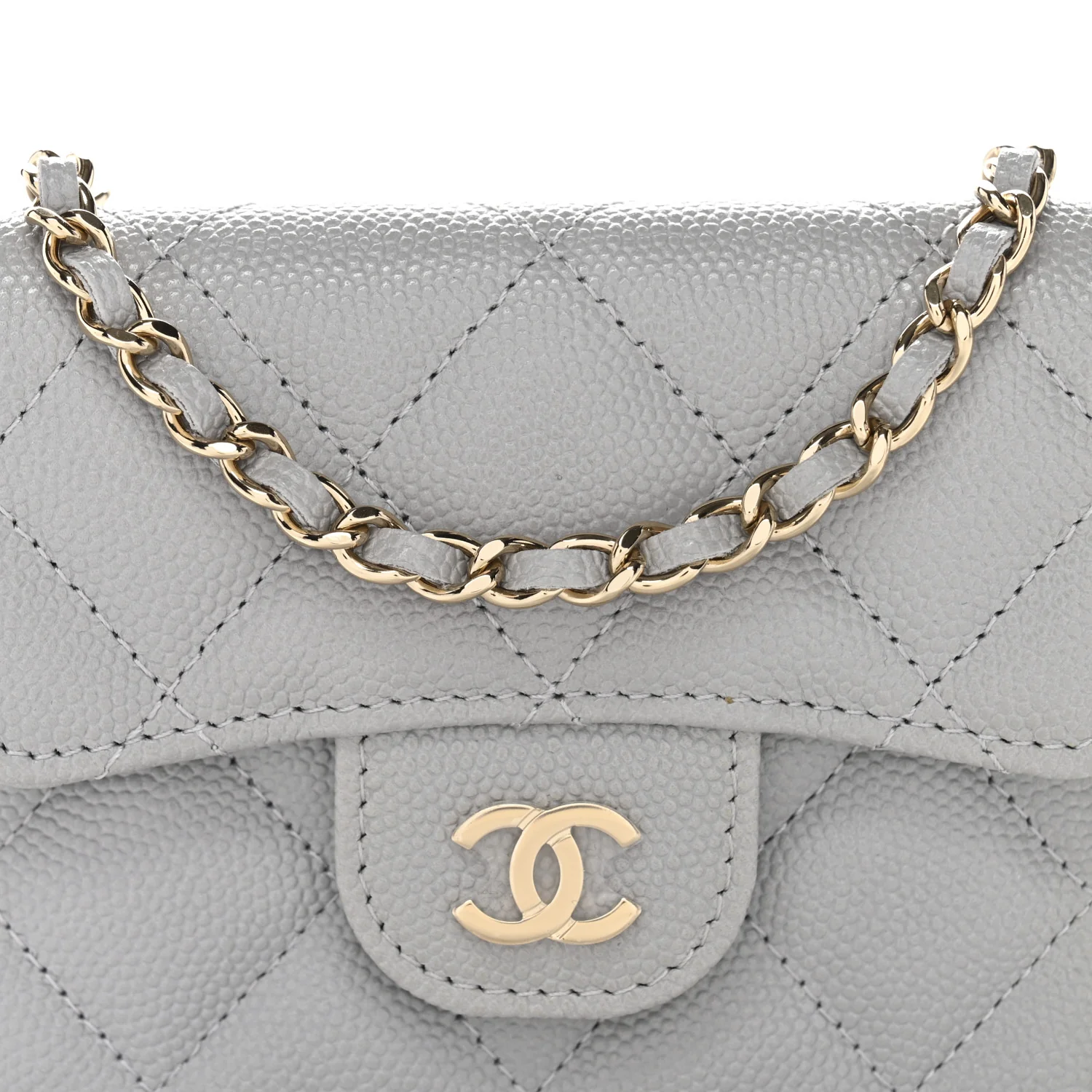 Caviar Quilted Flap Card Holder On Chain Grey - Image 9