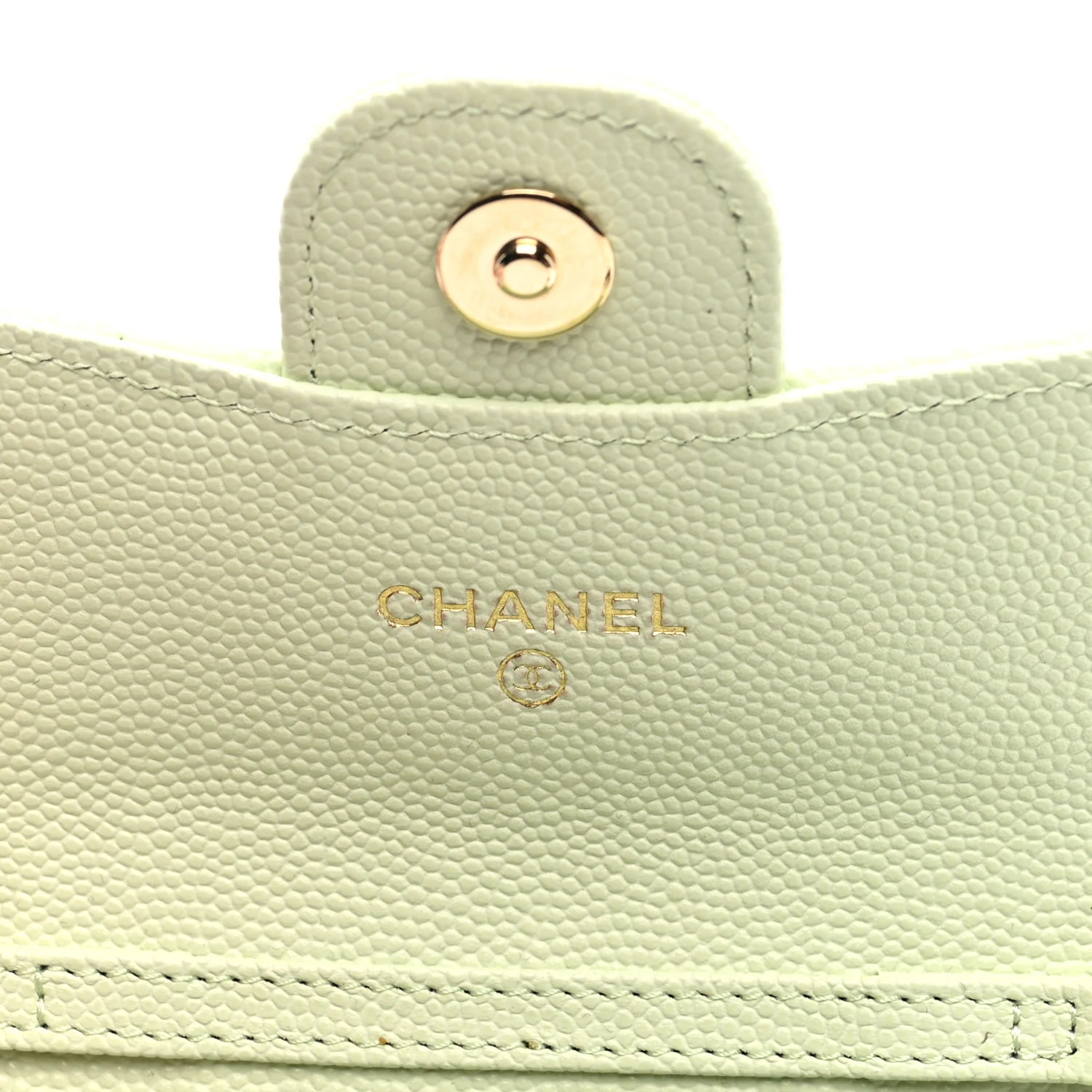 Caviar Quilted Flap Card Holder On Chain Light Green - Image 6