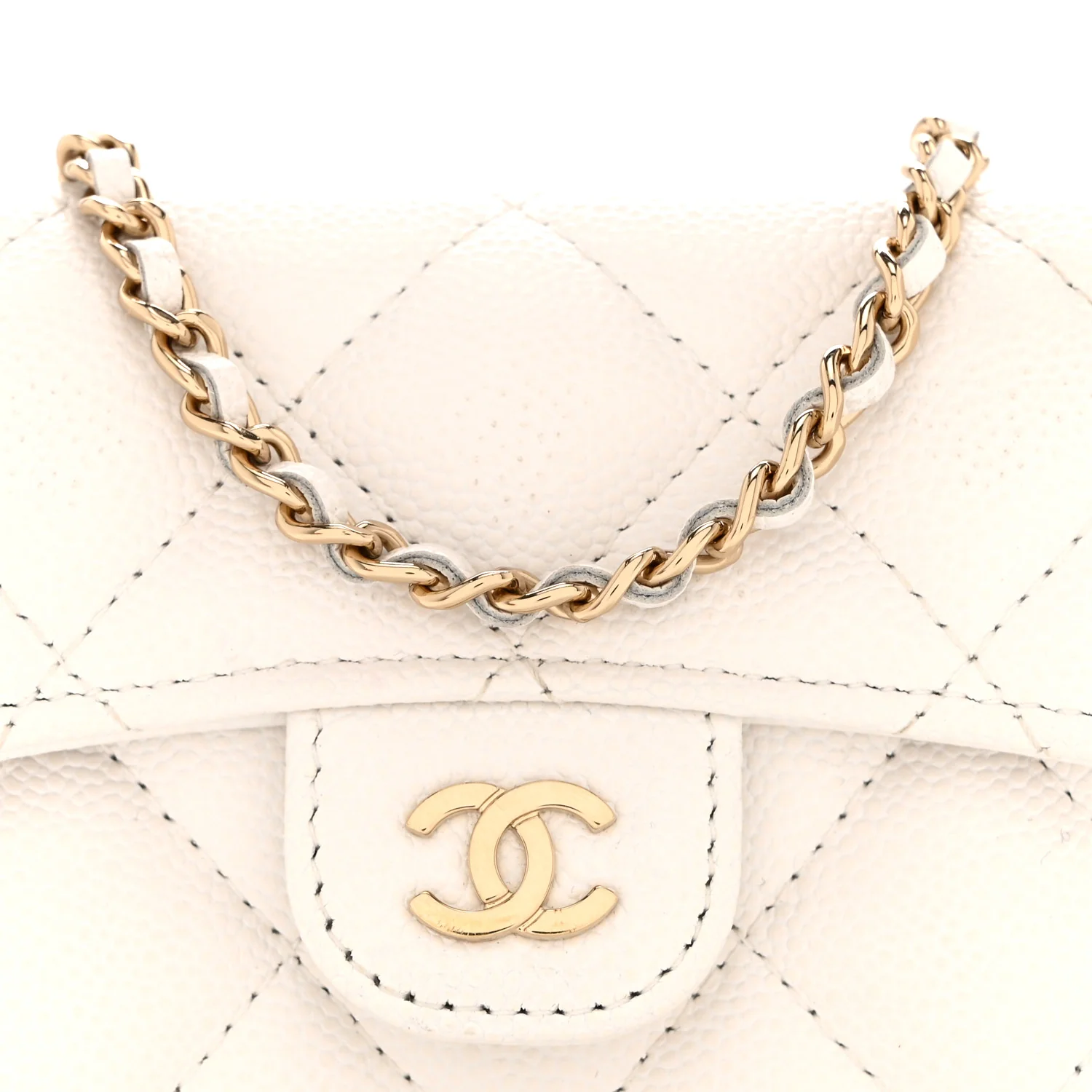 Caviar Quilted Flap Card Holder On Chain White - Image 9