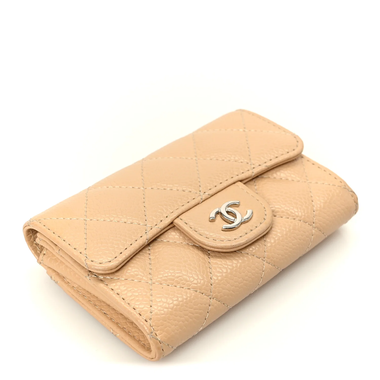 Caviar Quilted Flap Card Holder Wallet Beige - Image 4
