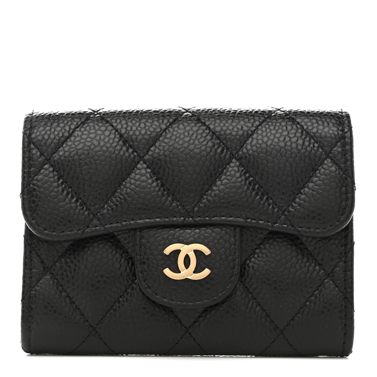 Caviar Quilted Flap Card Holder Wallet Black