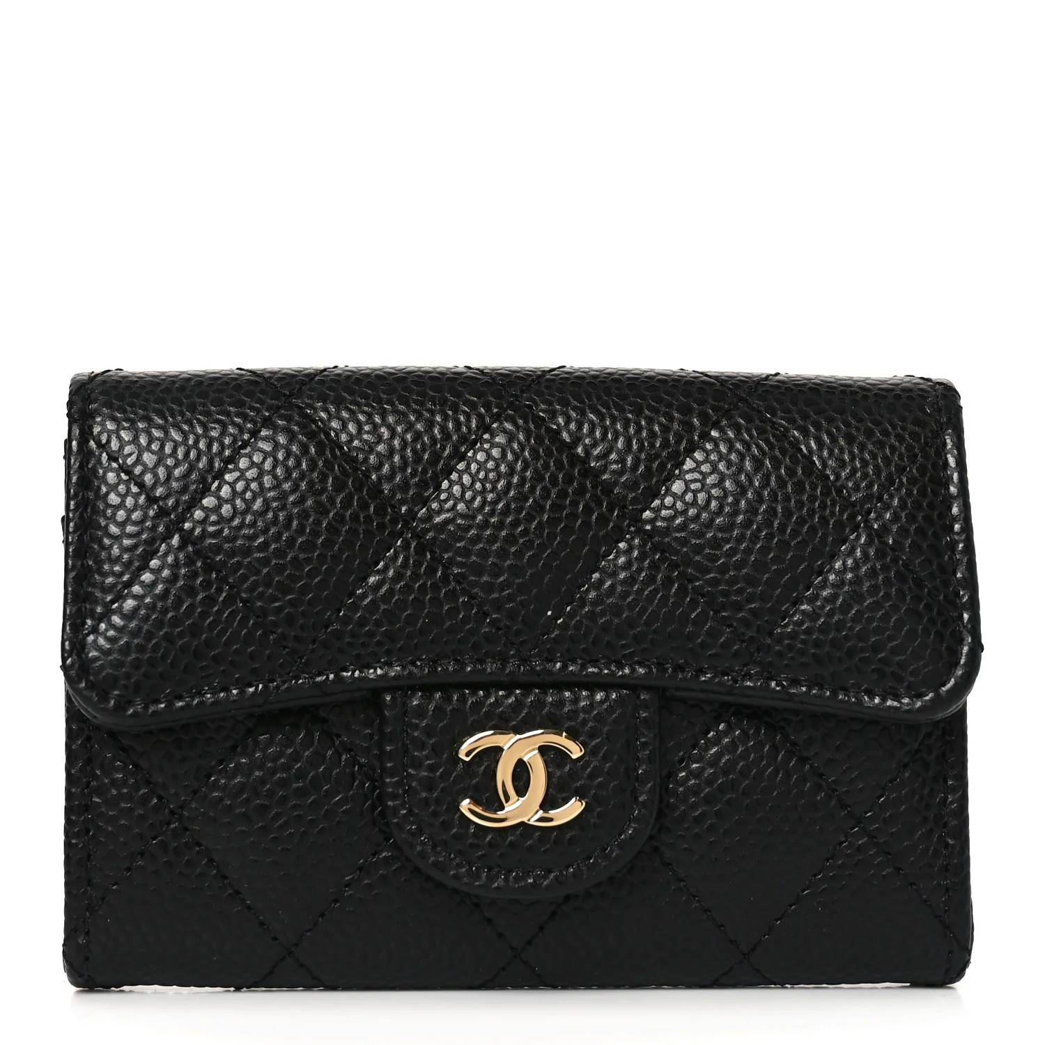 Caviar Quilted Flap Card Holder Wallet Black