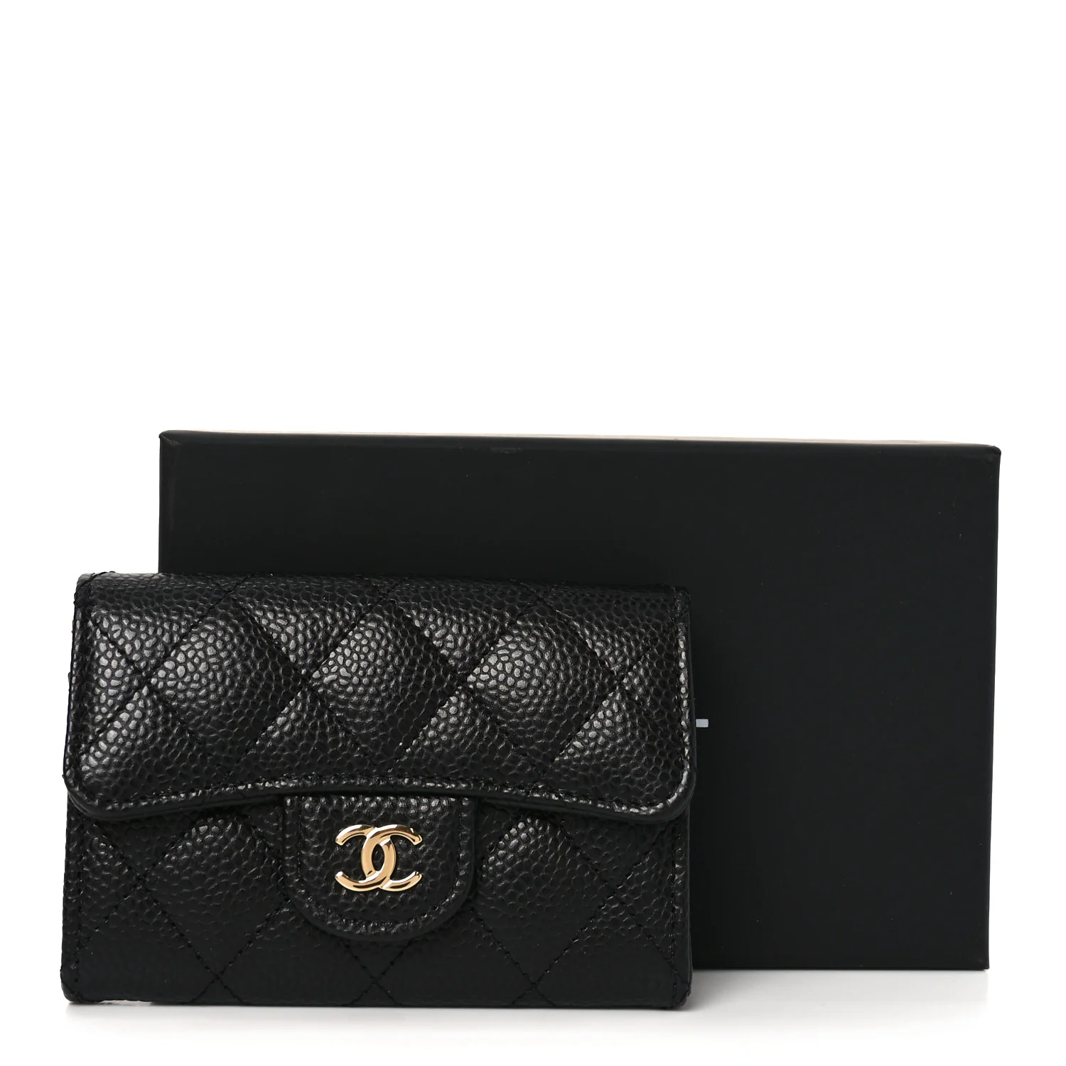 Caviar Quilted Flap Card Holder Wallet Black - Image 17