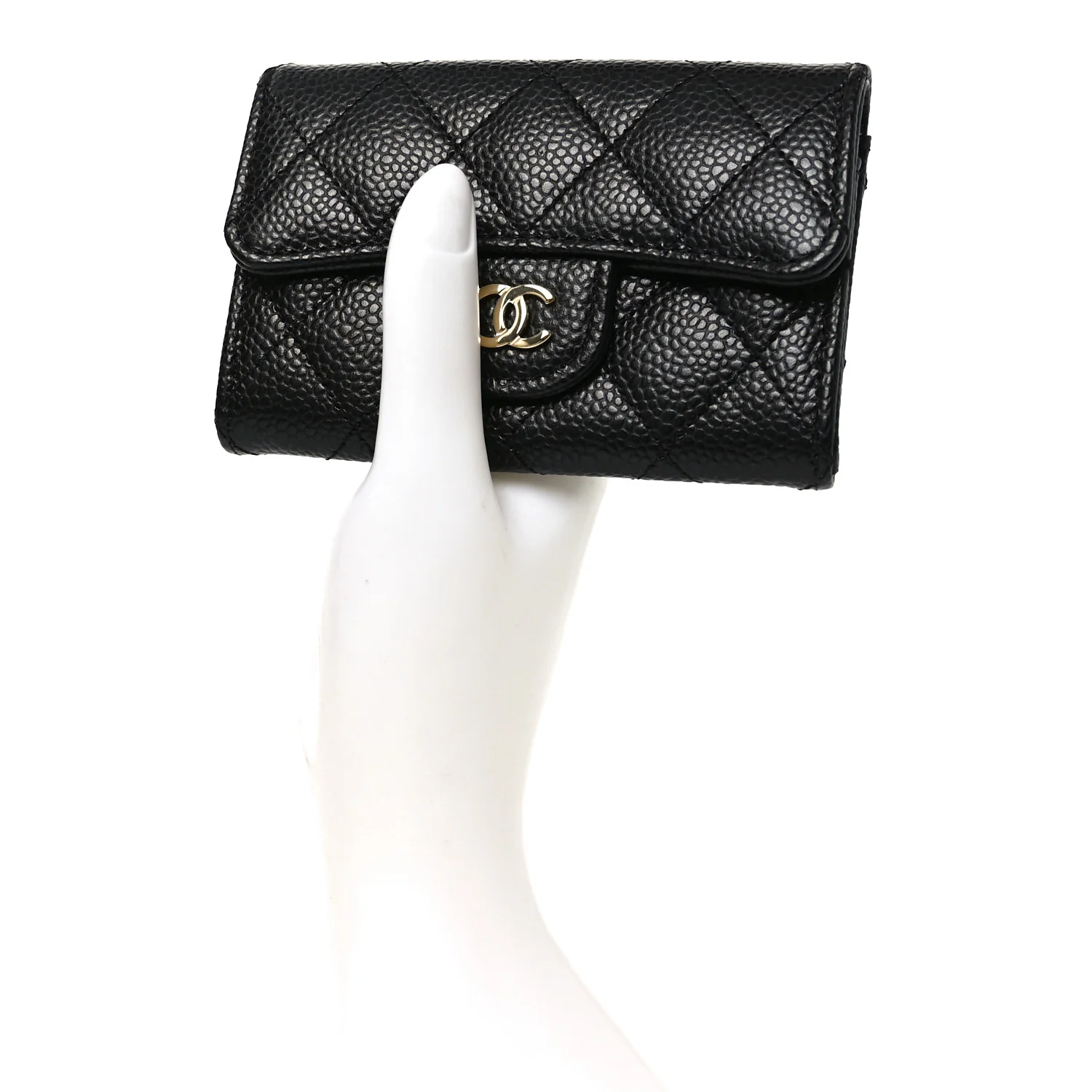 Caviar Quilted Flap Card Holder Wallet Black - Image 4