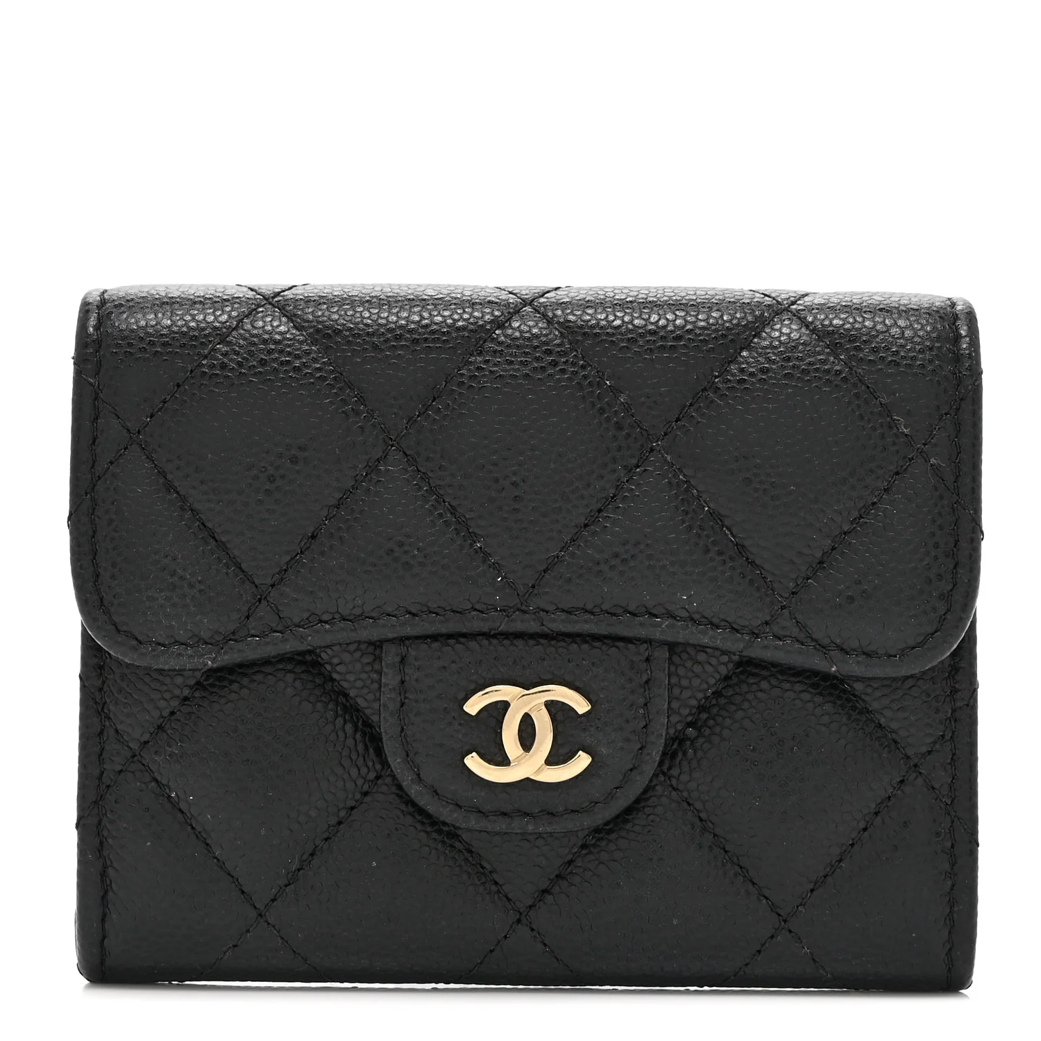 Caviar Quilted Flap Card Holder Wallet Black