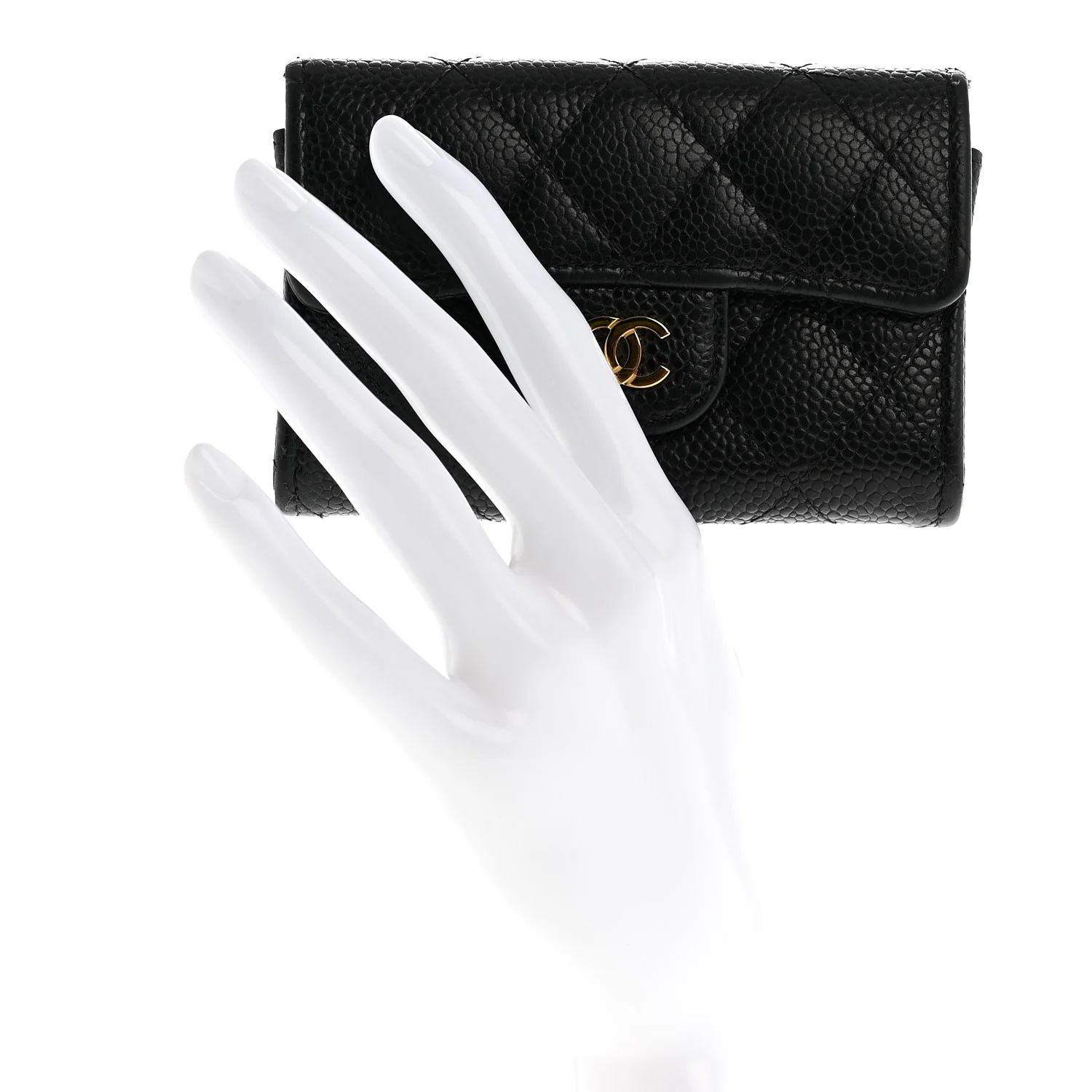Caviar Quilted Flap Card Holder Wallet Black - Image 2
