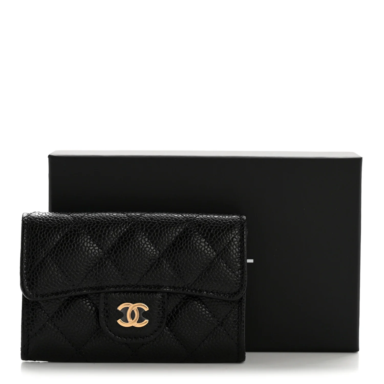 Caviar Quilted Flap Card Holder Wallet Black - Image 9