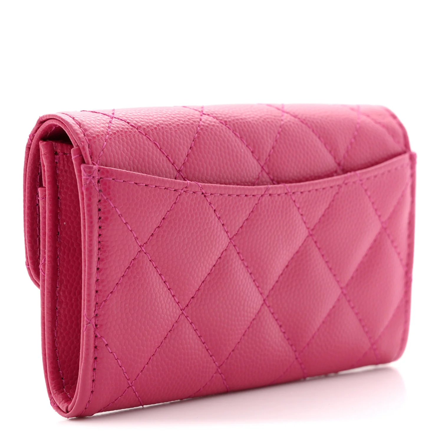 Caviar Quilted Flap Card Holder Wallet Dark Pink - Image 3