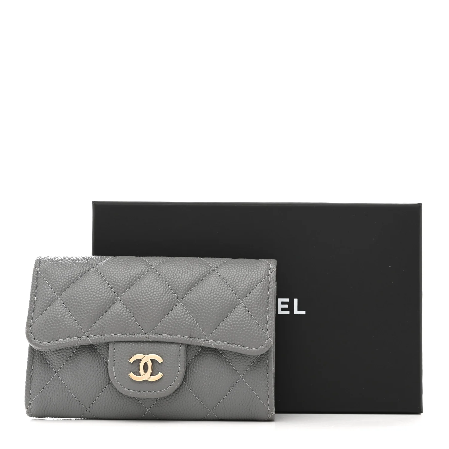 Caviar Quilted Flap Card Holder Wallet Grey - Image 10