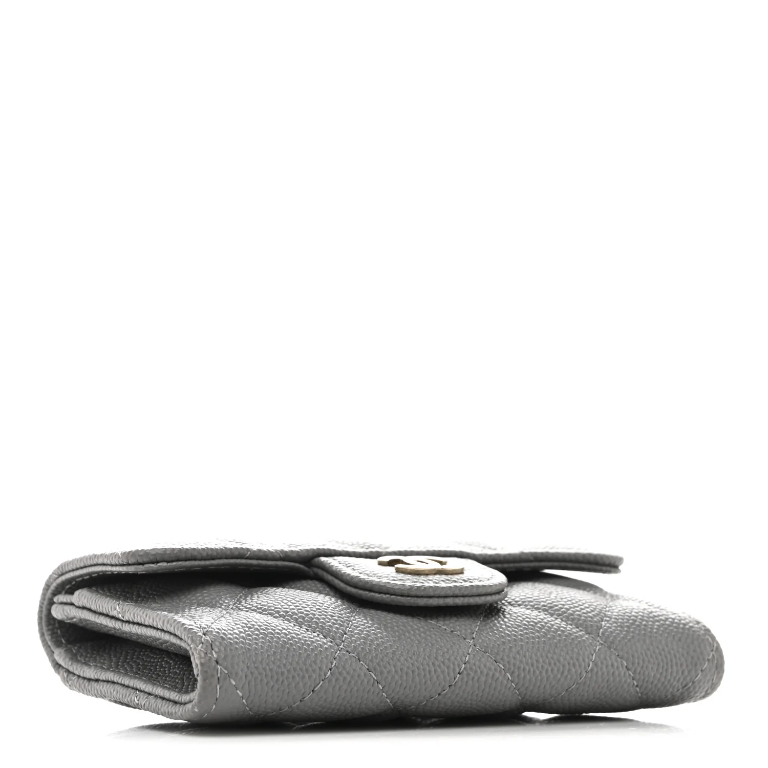 Caviar Quilted Flap Card Holder Wallet Grey - Image 4