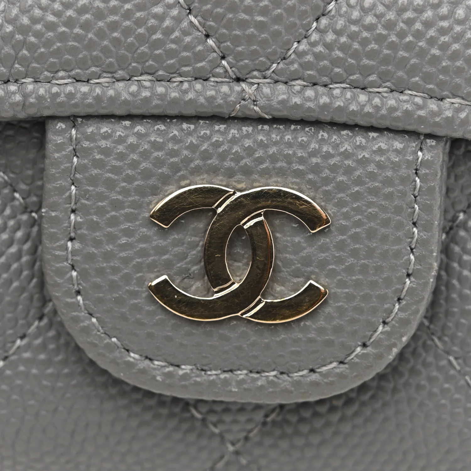 Caviar Quilted Flap Card Holder Wallet Grey - Image 9