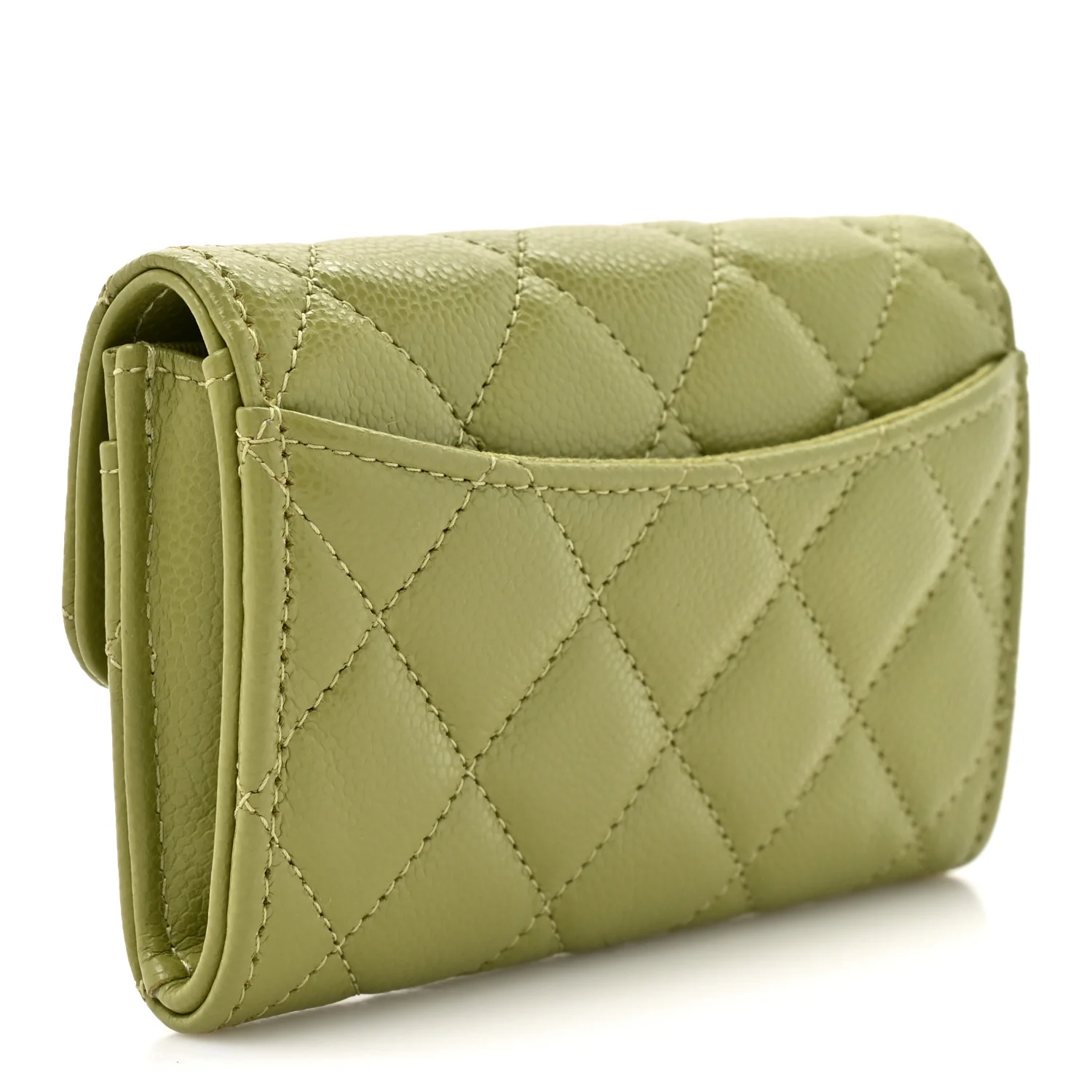 Caviar Quilted Flap Card Holder Wallet Khaki - Image 3