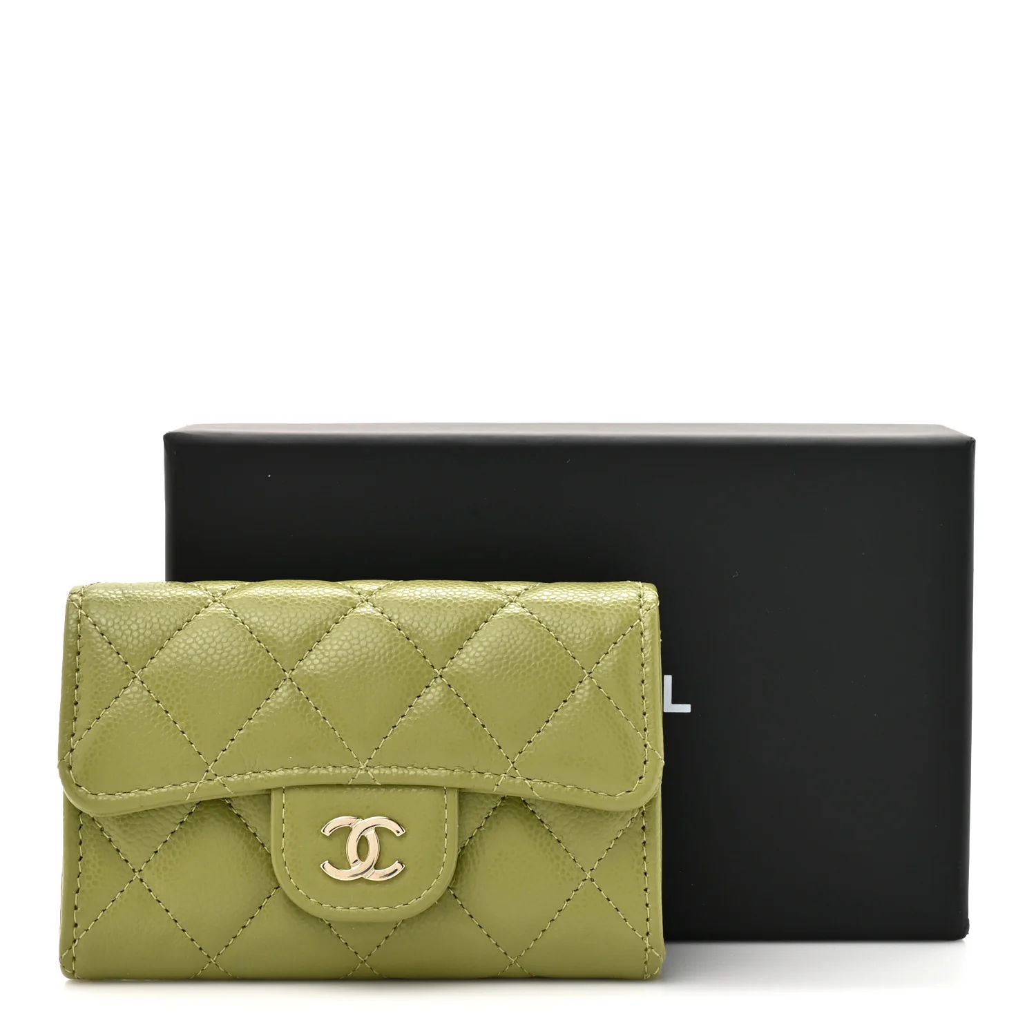 Caviar Quilted Flap Card Holder Wallet Khaki - Image 8