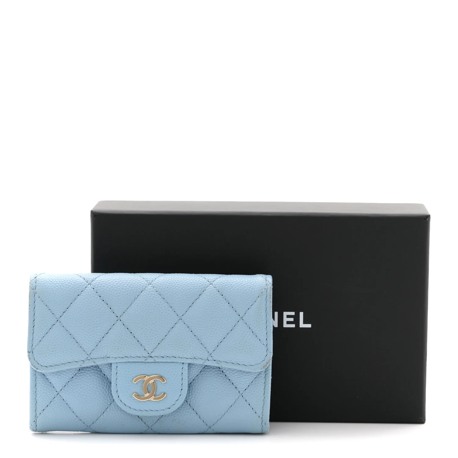 Caviar Quilted Flap Card Holder Wallet Light Blue - Image 9