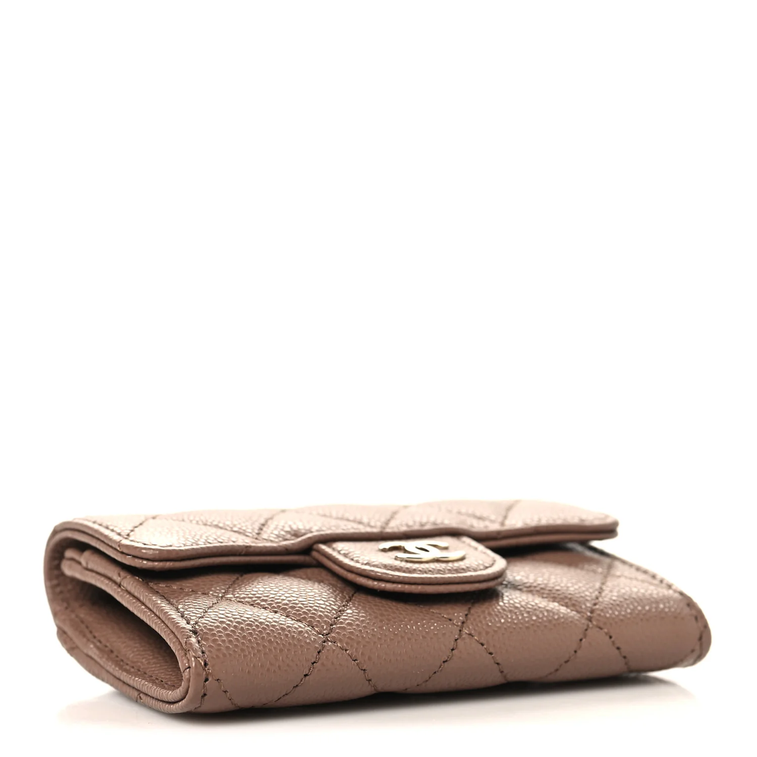 Caviar Quilted Flap Card Holder Wallet Light Brown - Image 4