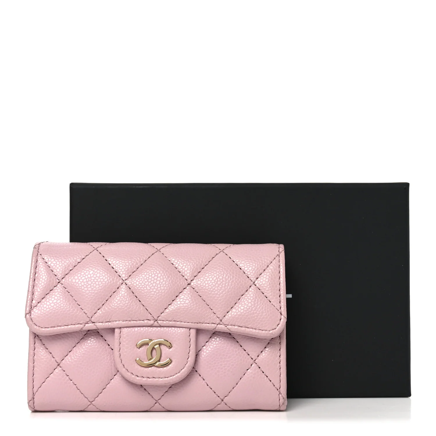 Caviar Quilted Flap Card Holder Wallet Light Pink - Image 9