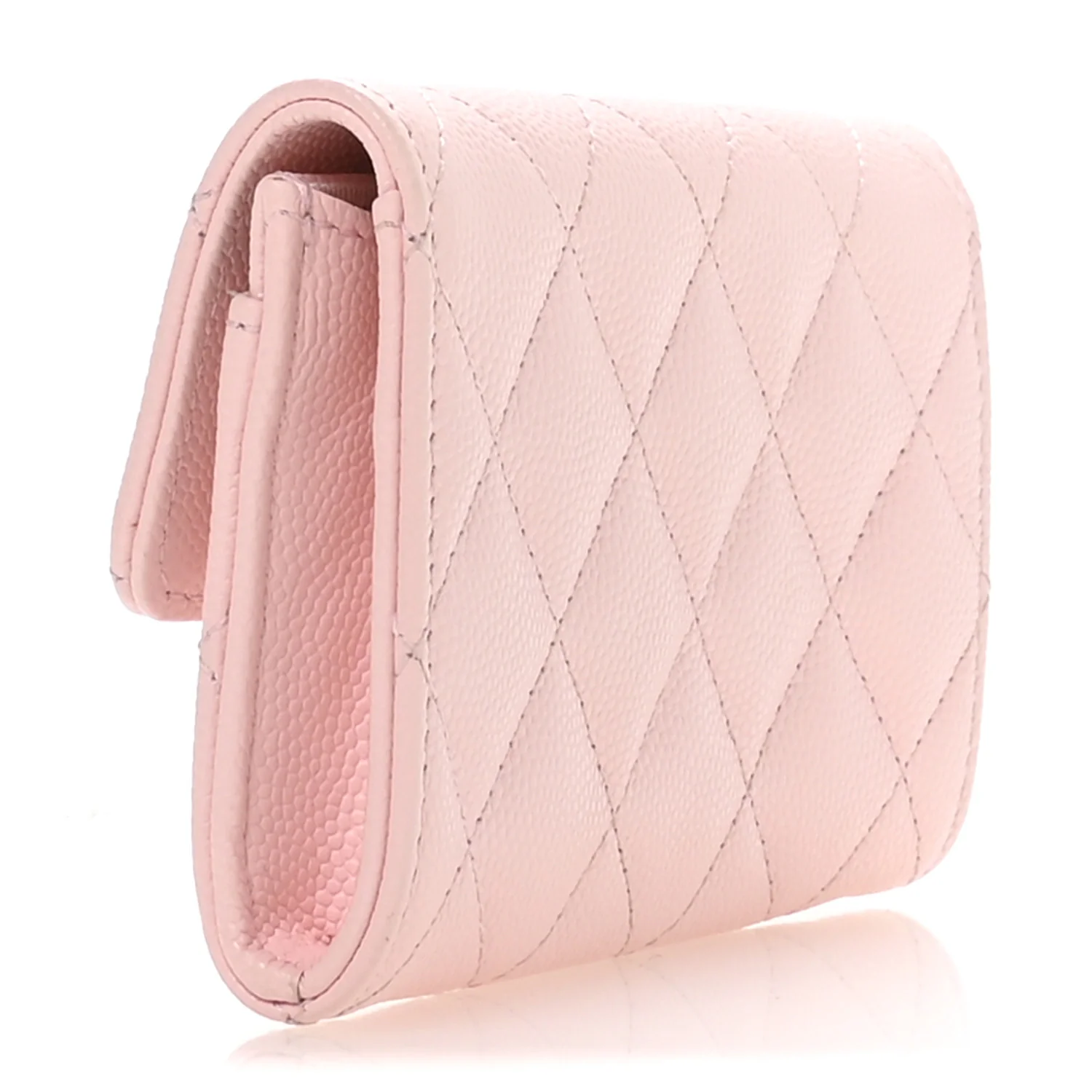Caviar Quilted Flap Card Holder Wallet Light Pink - Image 3