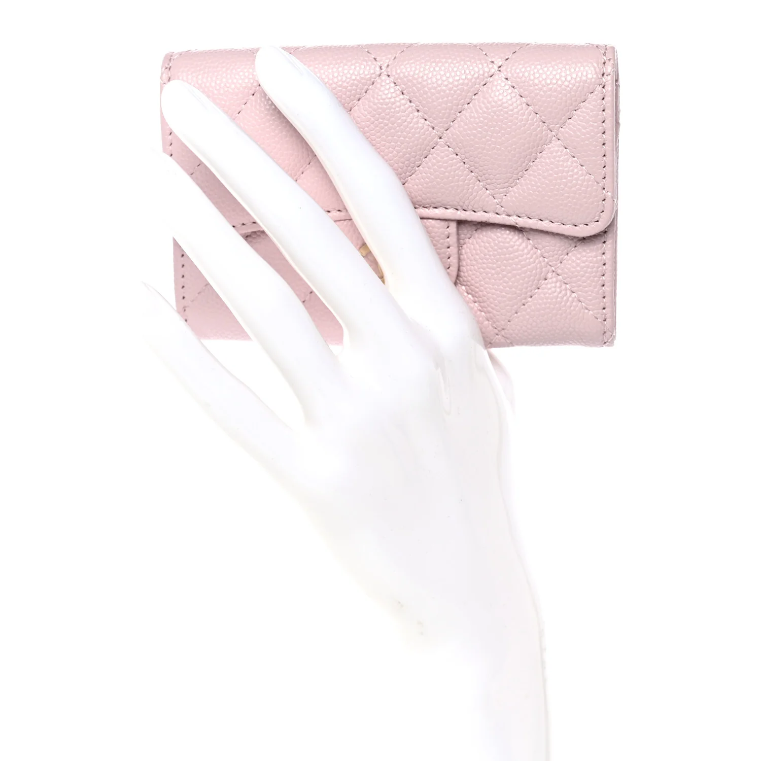 Caviar Quilted Flap Card Holder Wallet Light Pink - Image 2