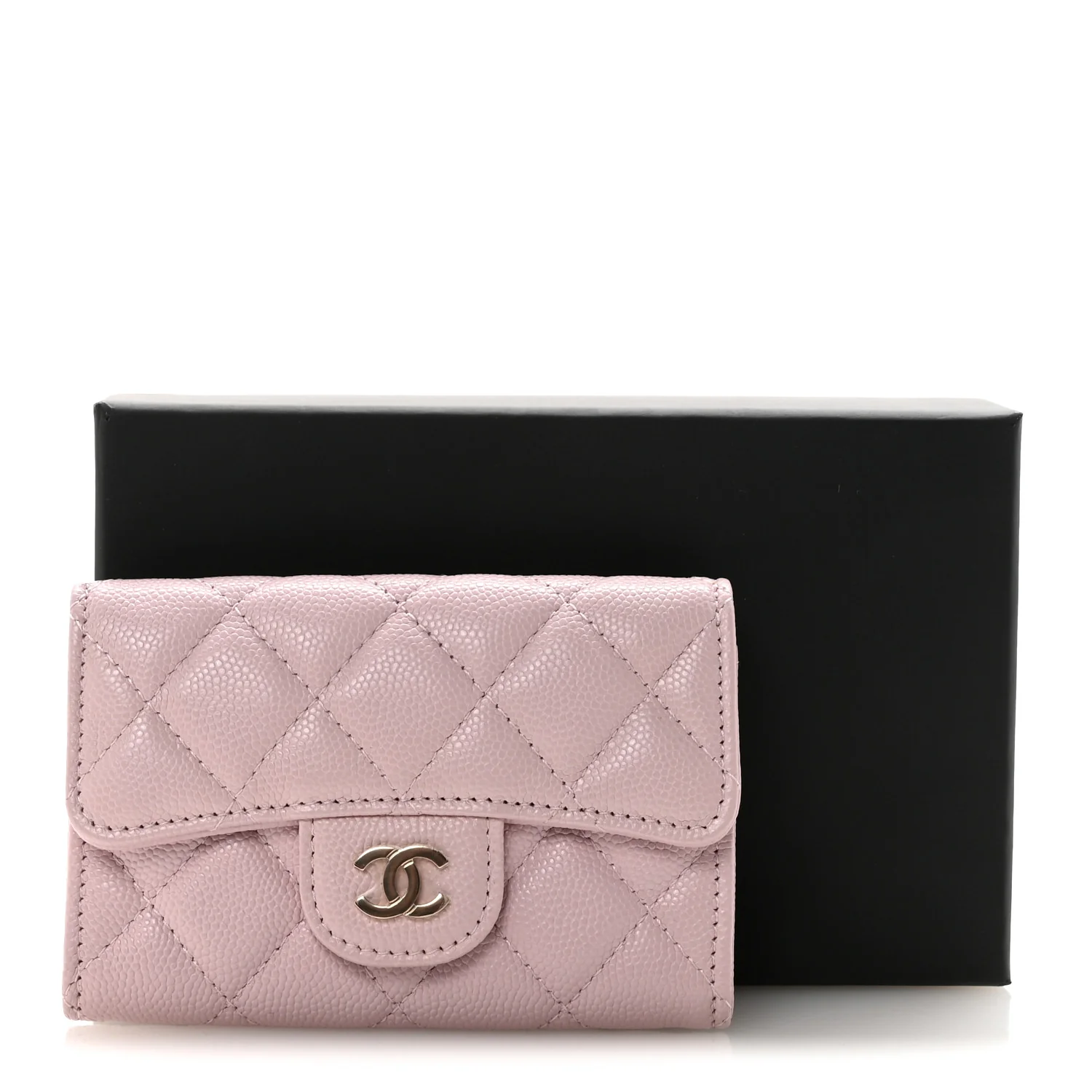 Caviar Quilted Flap Card Holder Wallet Light Pink - Image 9