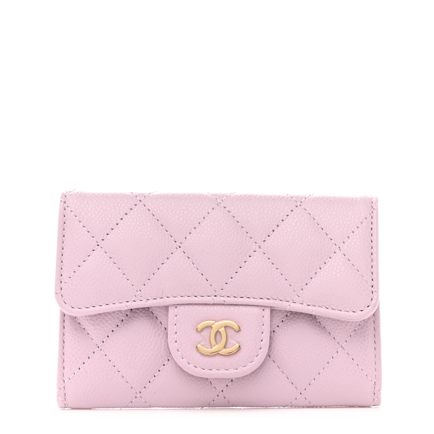 Caviar Quilted Flap Card Holder Wallet Light Purple