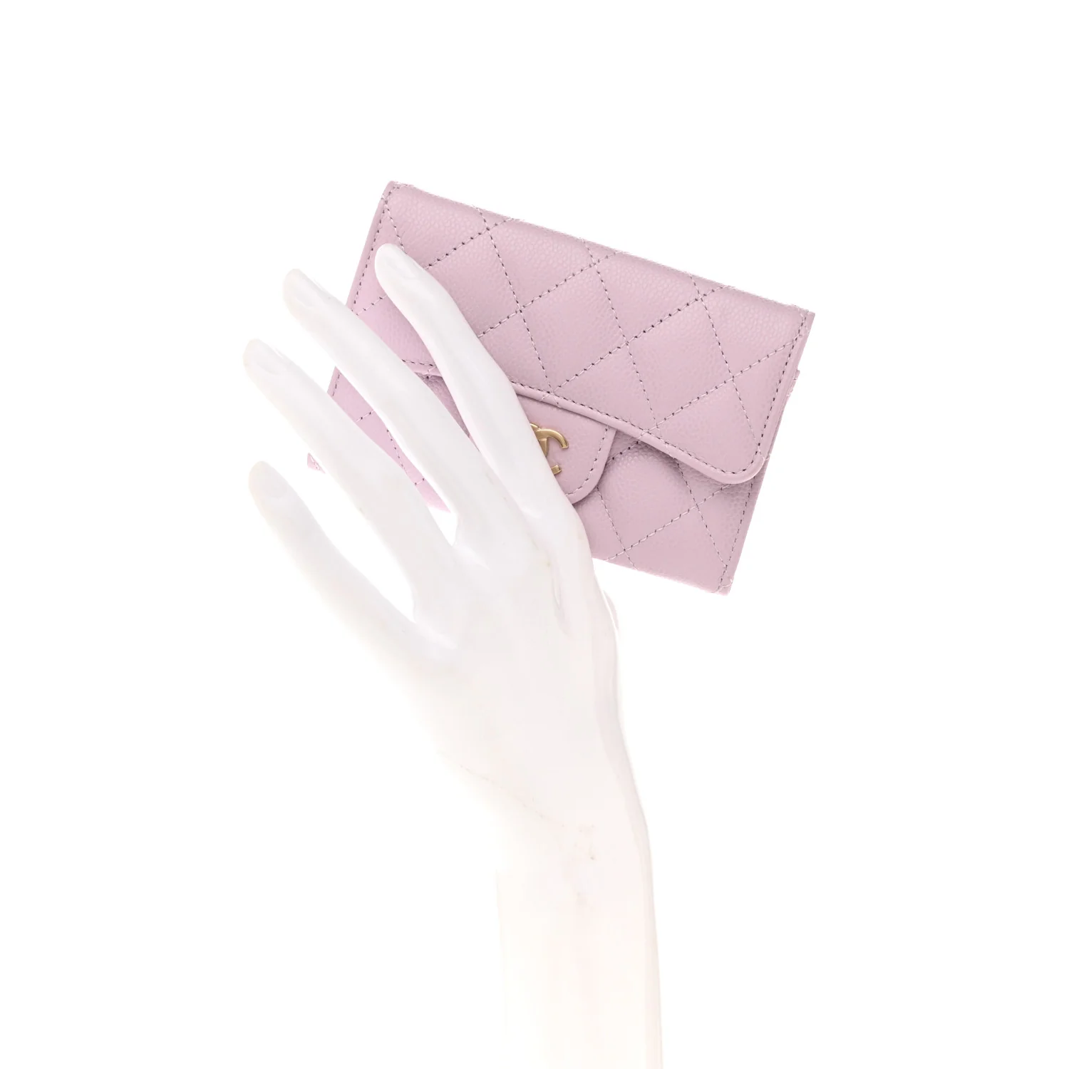 Caviar Quilted Flap Card Holder Wallet Light Purple - Image 2