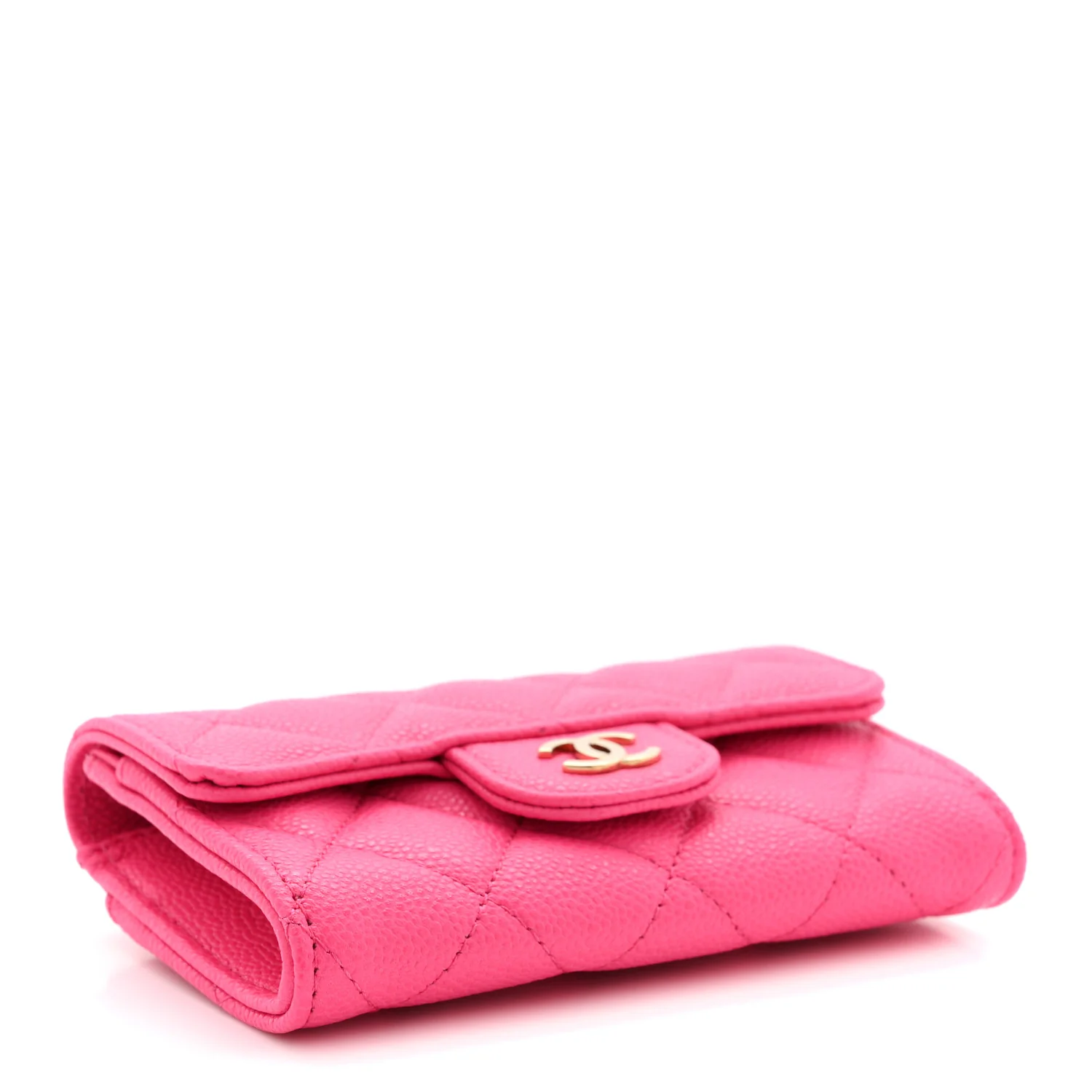 Caviar Quilted Flap Card Holder Wallet Pink - Image 4