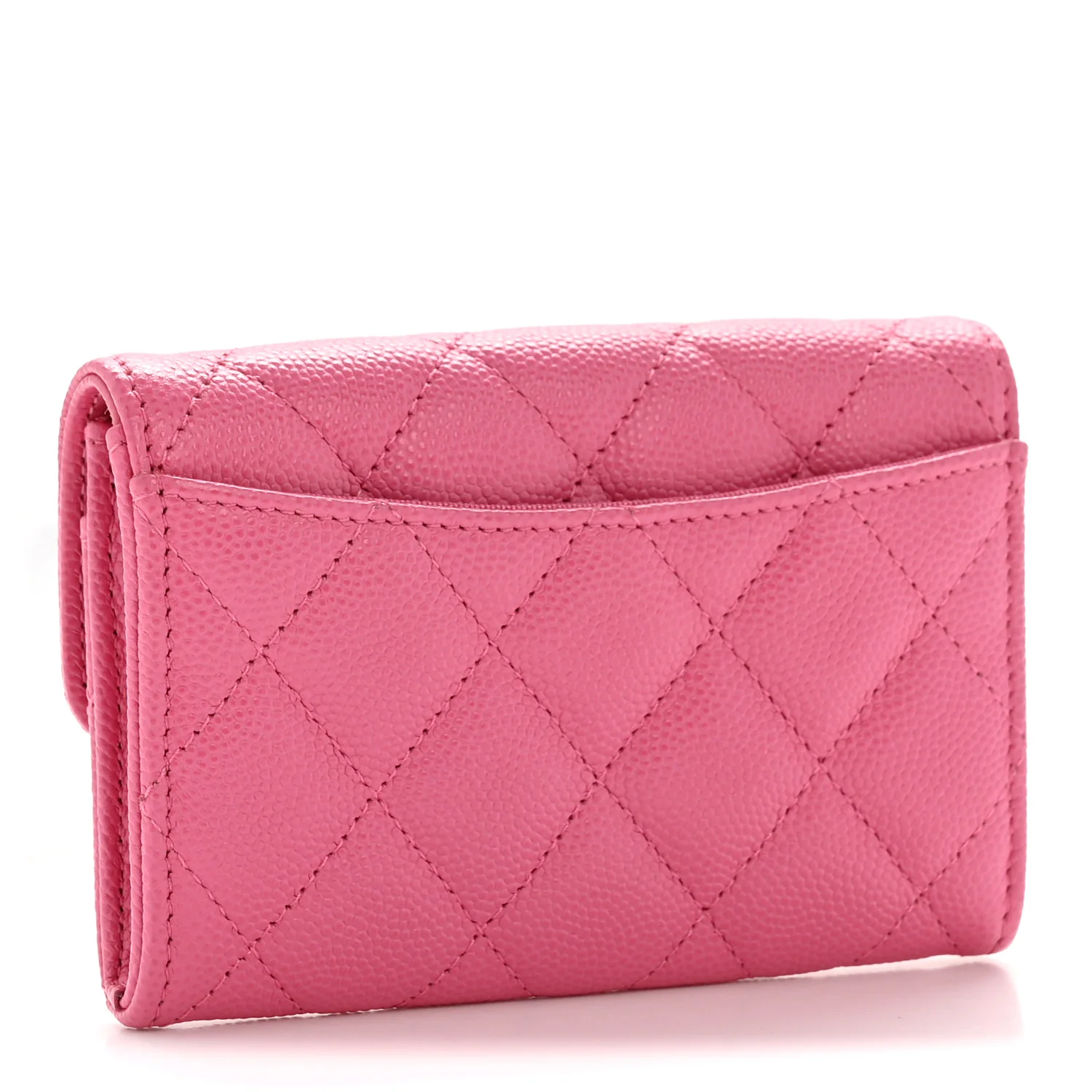 Caviar Quilted Flap Card Holder Wallet Pink - Image 3