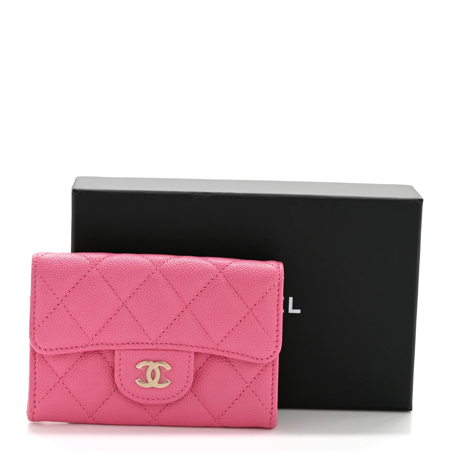 Caviar Quilted Flap Card Holder Wallet Pink - Image 8
