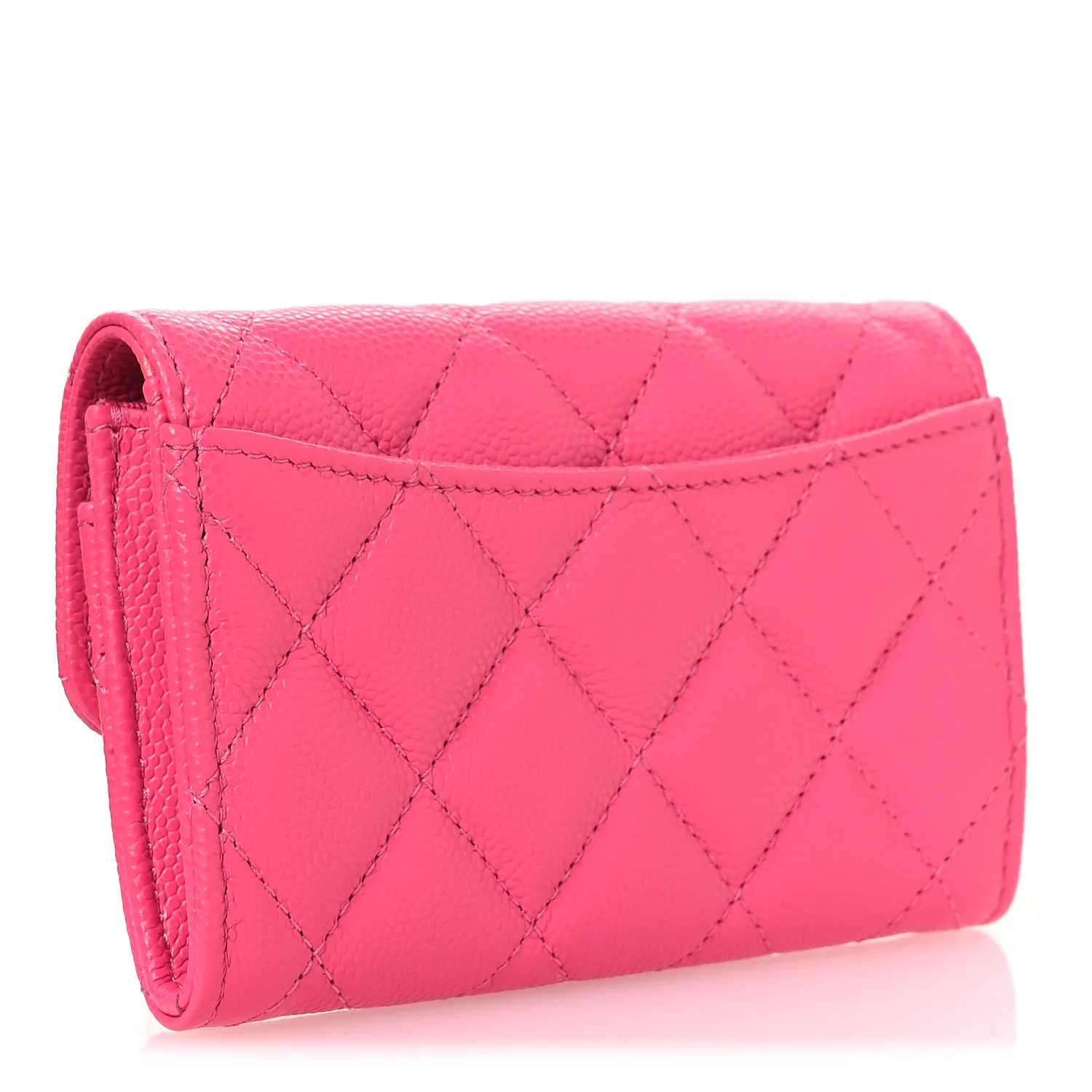 Caviar Quilted Flap Card Holder Wallet Pink - Image 3