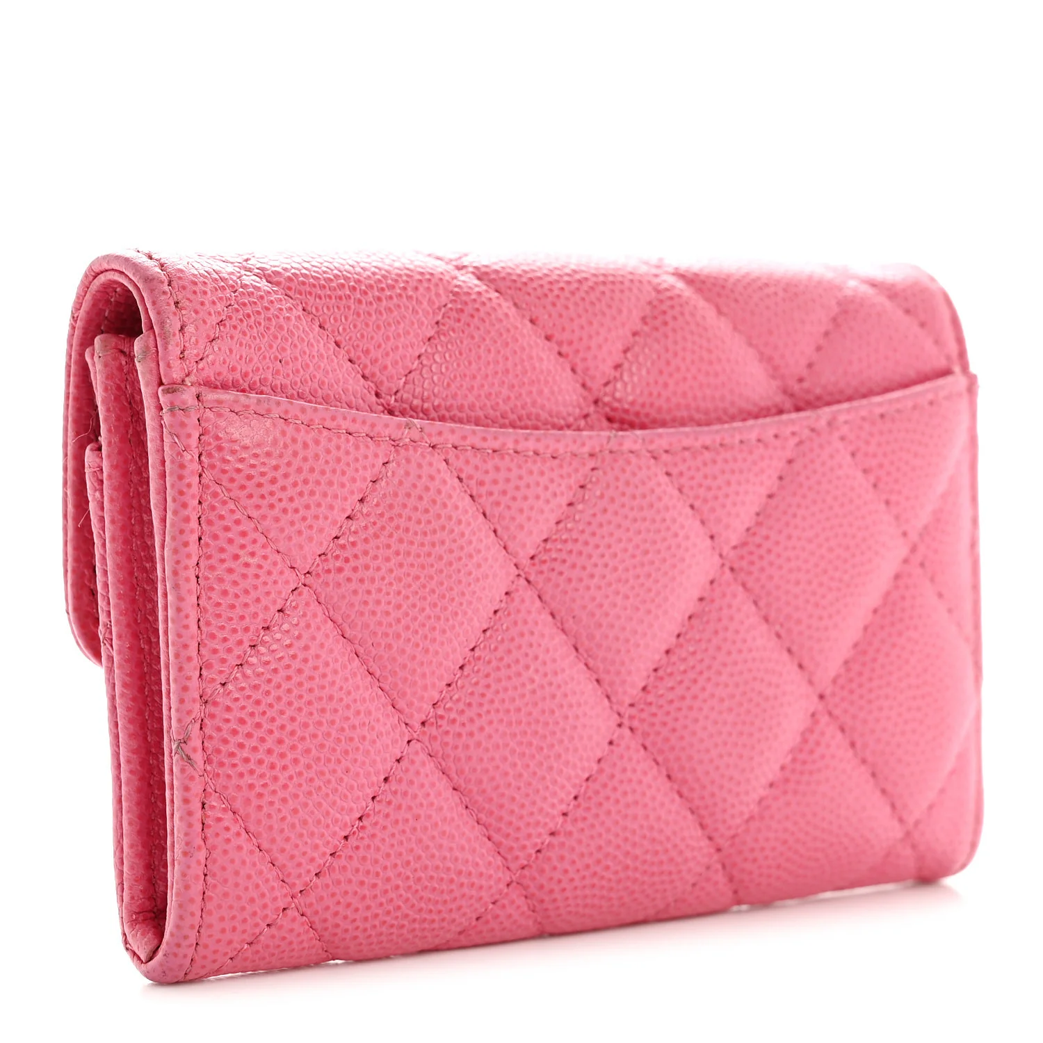 Caviar Quilted Flap Card Holder Wallet Pink - Image 3