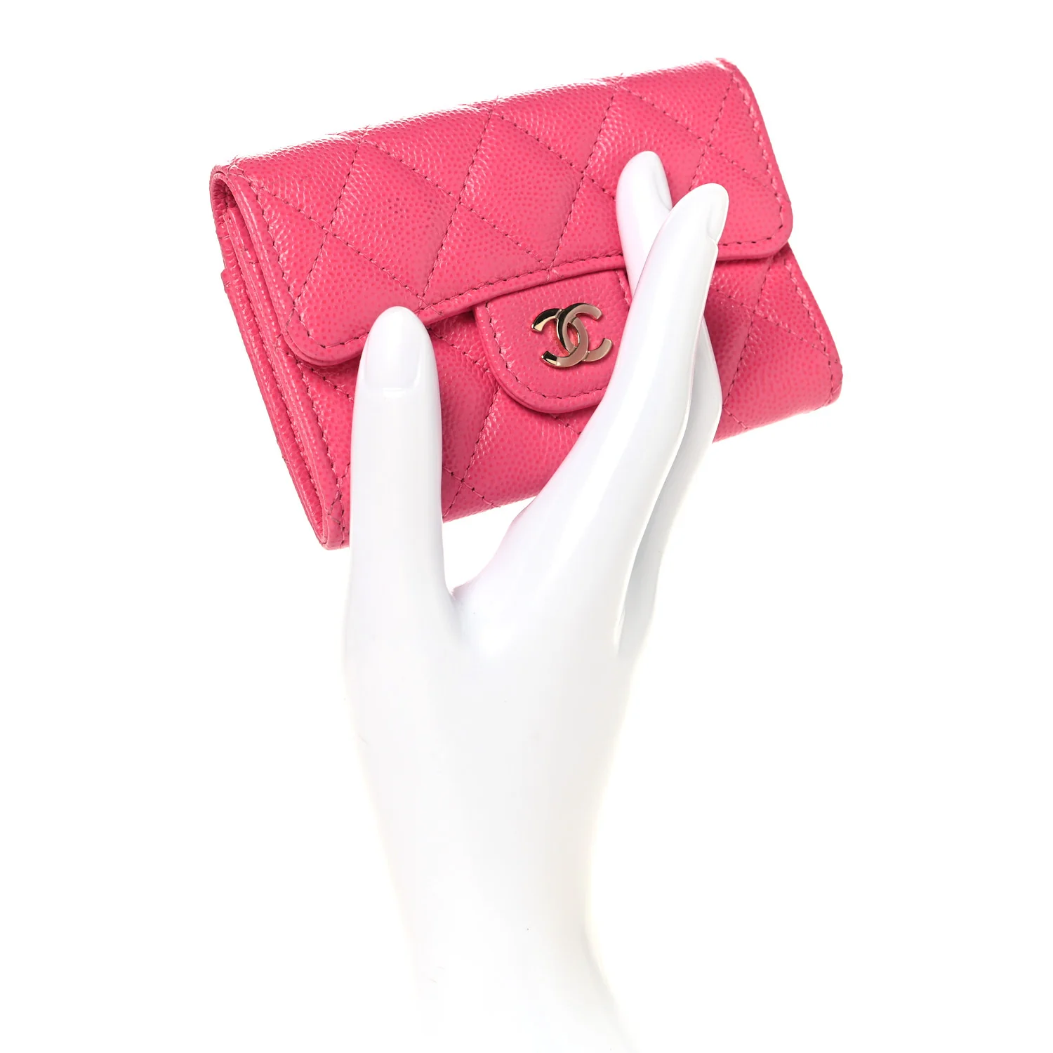 Caviar Quilted Flap Card Holder Wallet Pink - Image 2