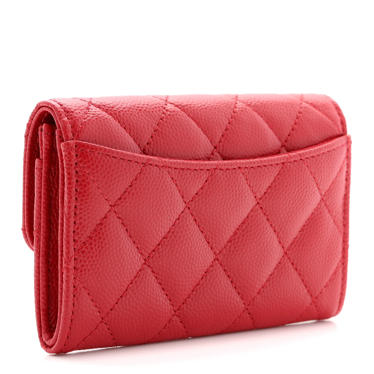 Caviar Quilted Flap Card Holder Wallet Red - Image 3