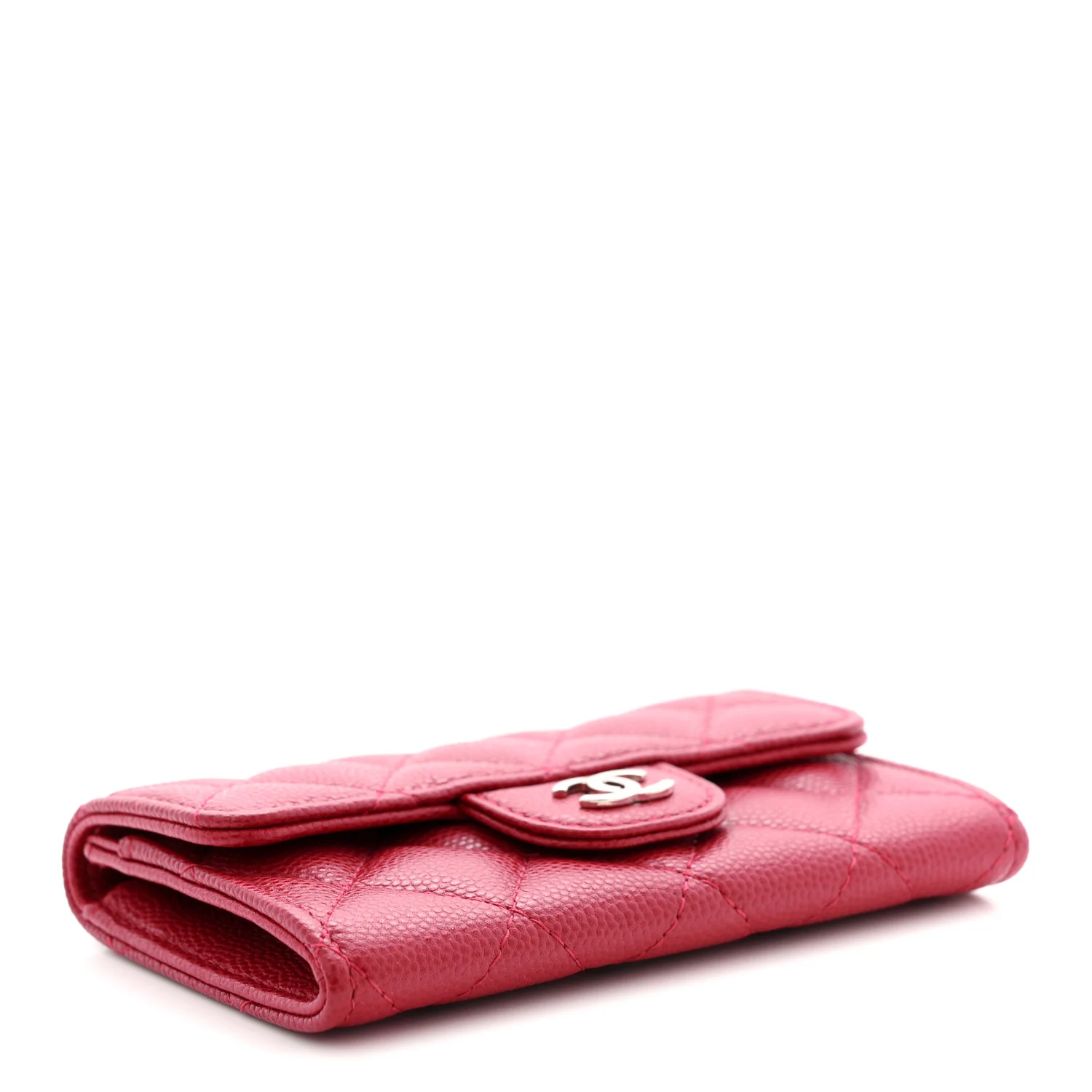 Caviar Quilted Flap Card Holder Wallet Red - Image 4