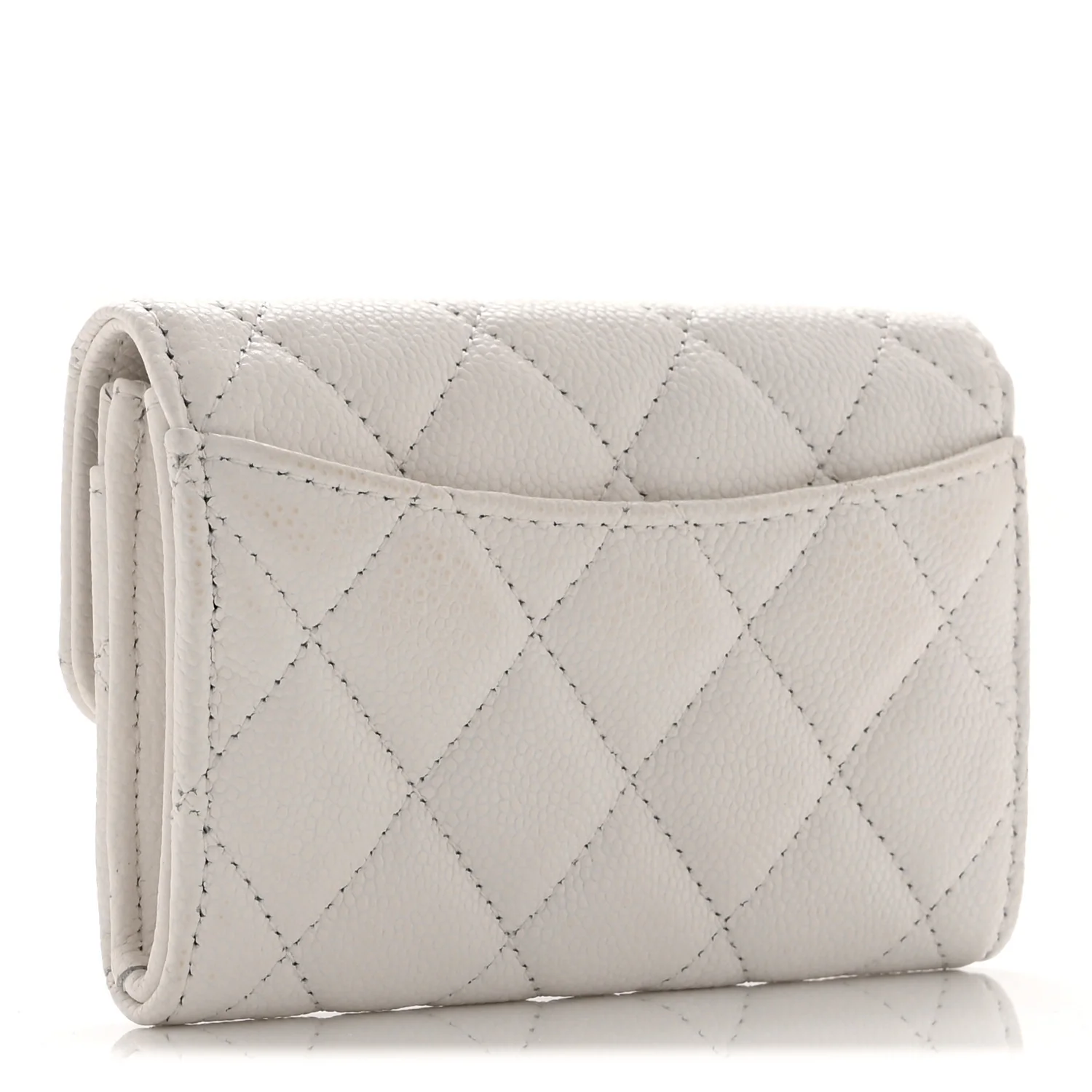 Caviar Quilted Flap Card Holder Wallet White - Image 3