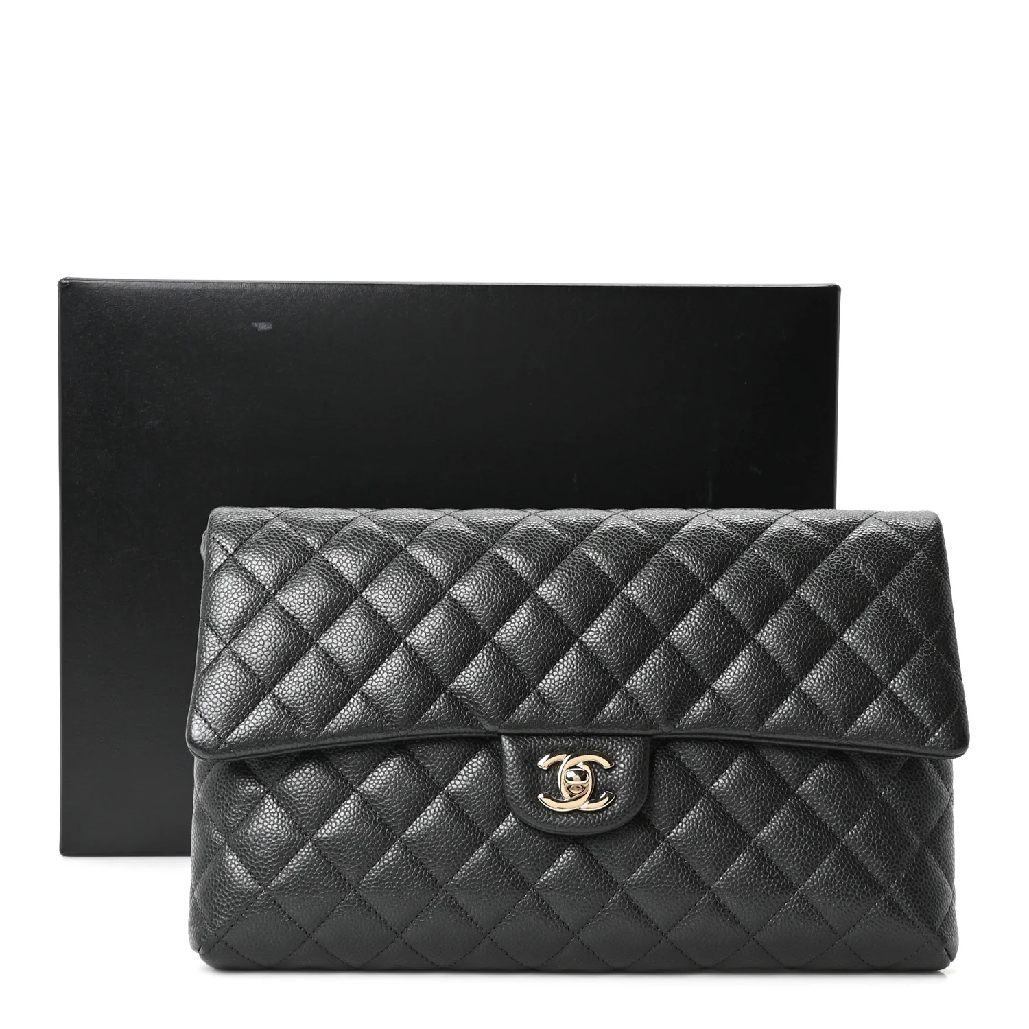 Caviar Quilted Flap Clutch Dark Grey - Image 11
