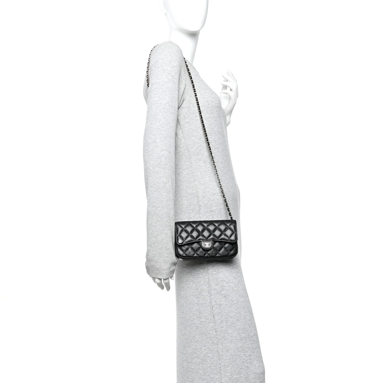 Caviar Quilted Flap Phone Holder With Chain Black - Image 2