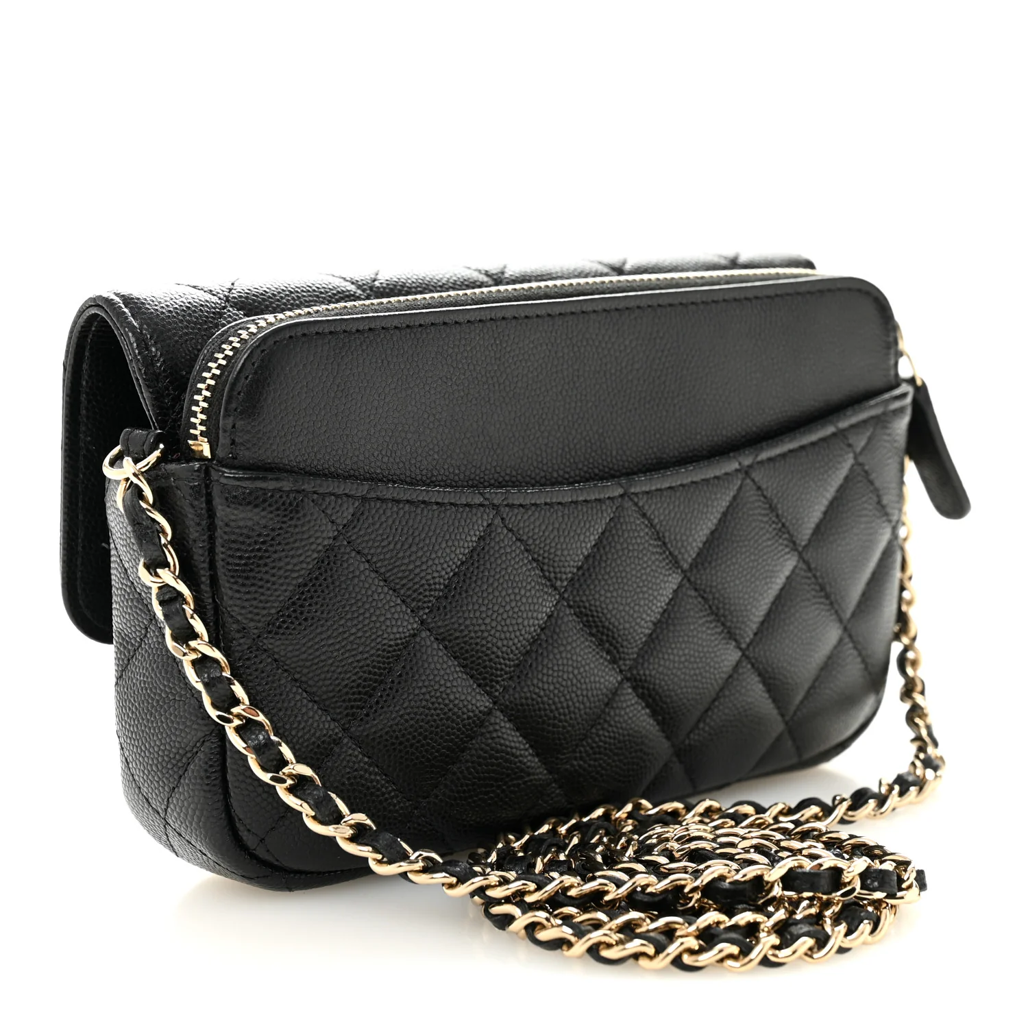 Caviar Quilted Flap Phone Holder With Chain Black - Image 3