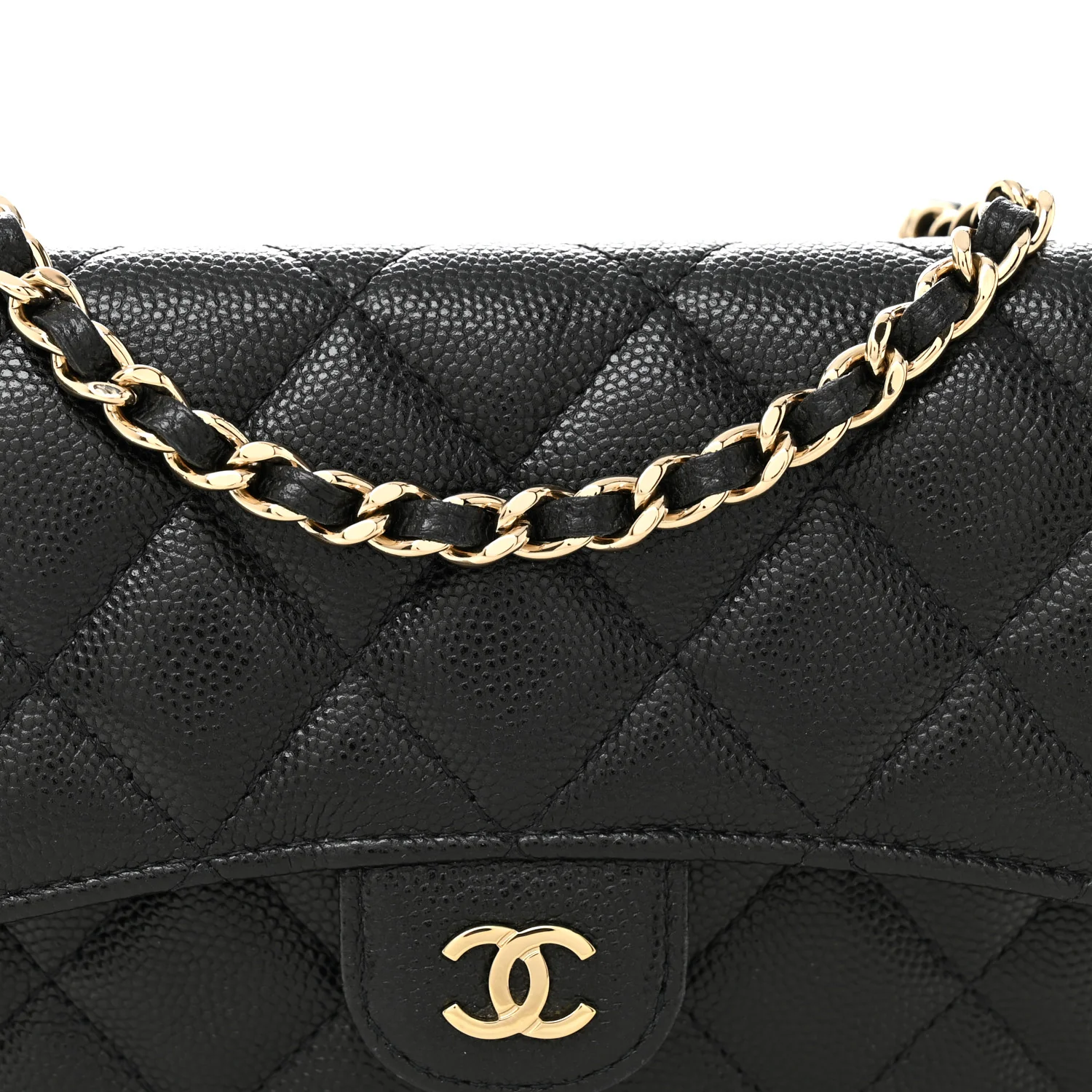 Caviar Quilted Flap Phone Holder With Chain Black - Image 9