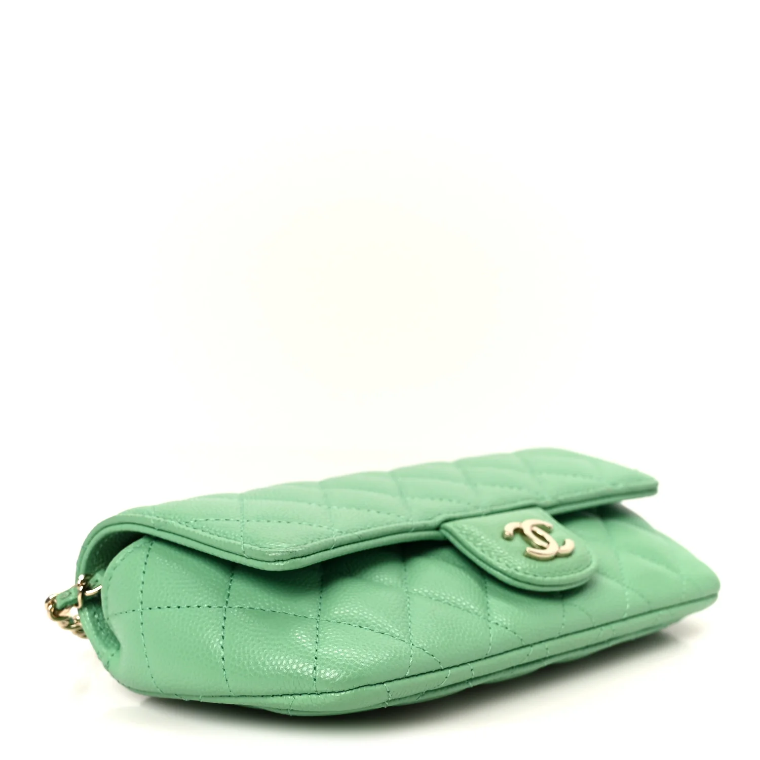 Caviar Quilted Flap Phone Holder With Chain Green - Image 4