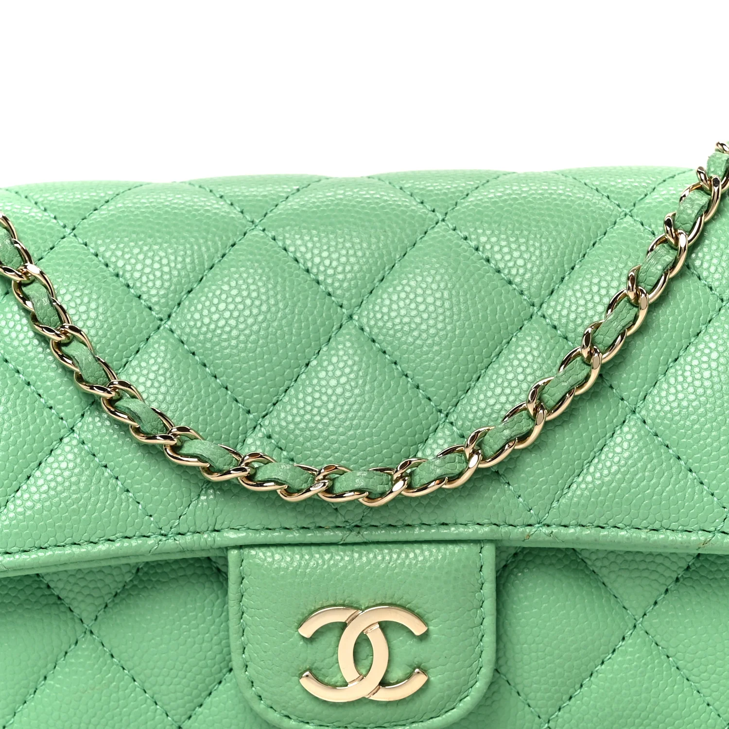 Caviar Quilted Flap Phone Holder With Chain Green - Image 9