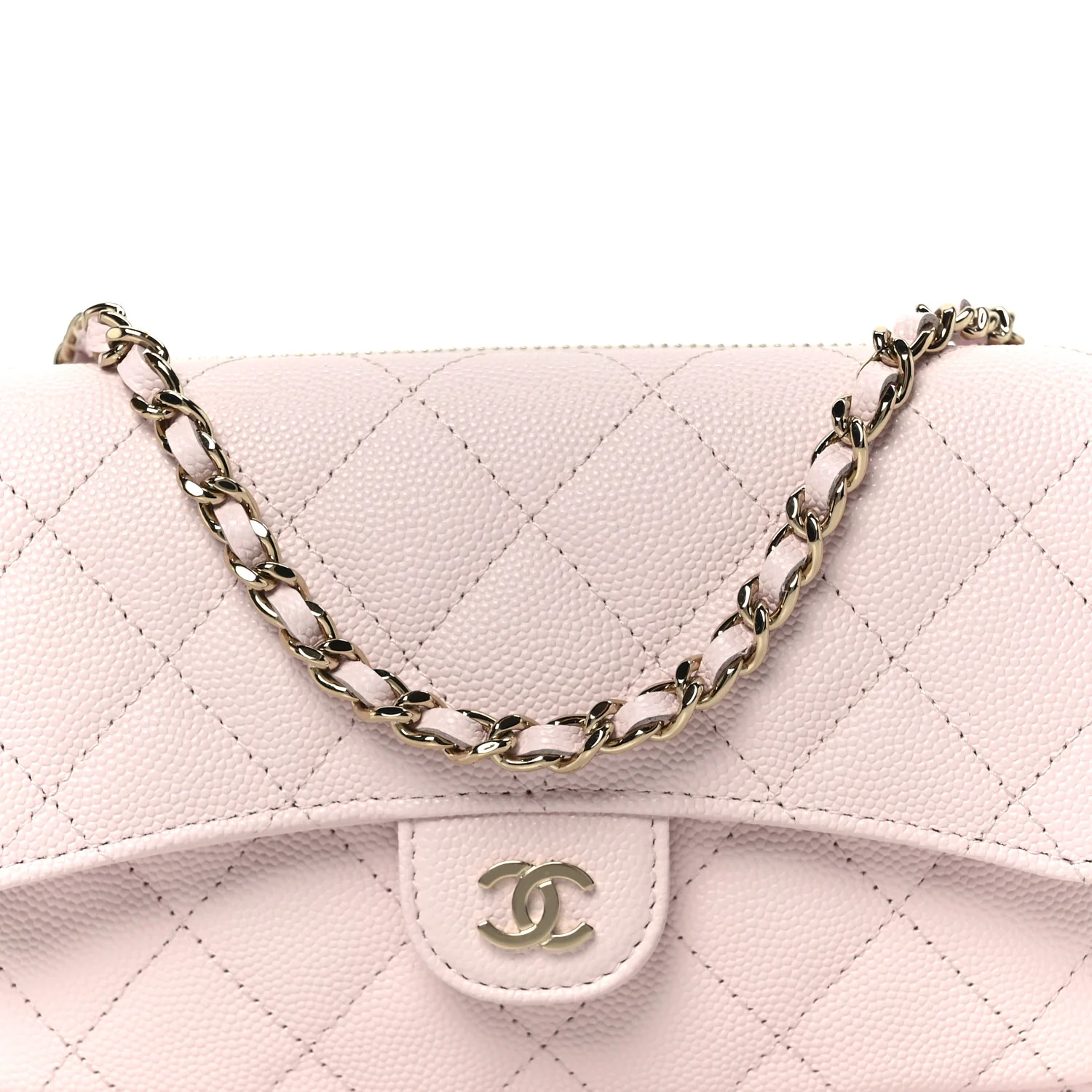Caviar Quilted Flap Phone Holder With Chain Light Pink - Image 10