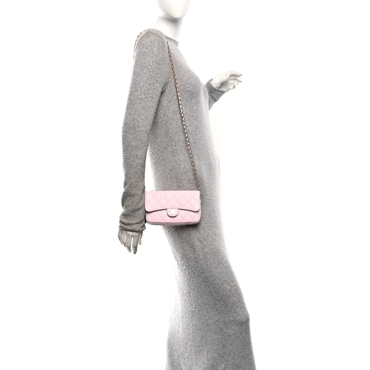Caviar Quilted Flap Phone Holder With Chain Light Pink - Image 2